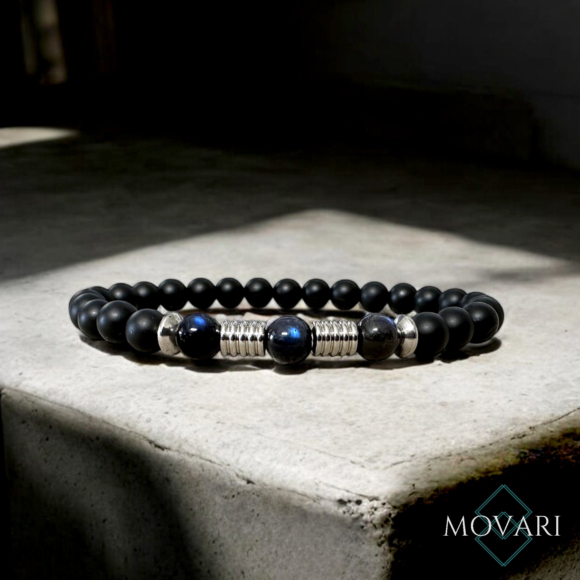 Black Labradorite 6mm Onyx Mens Bracelet Handmade USA