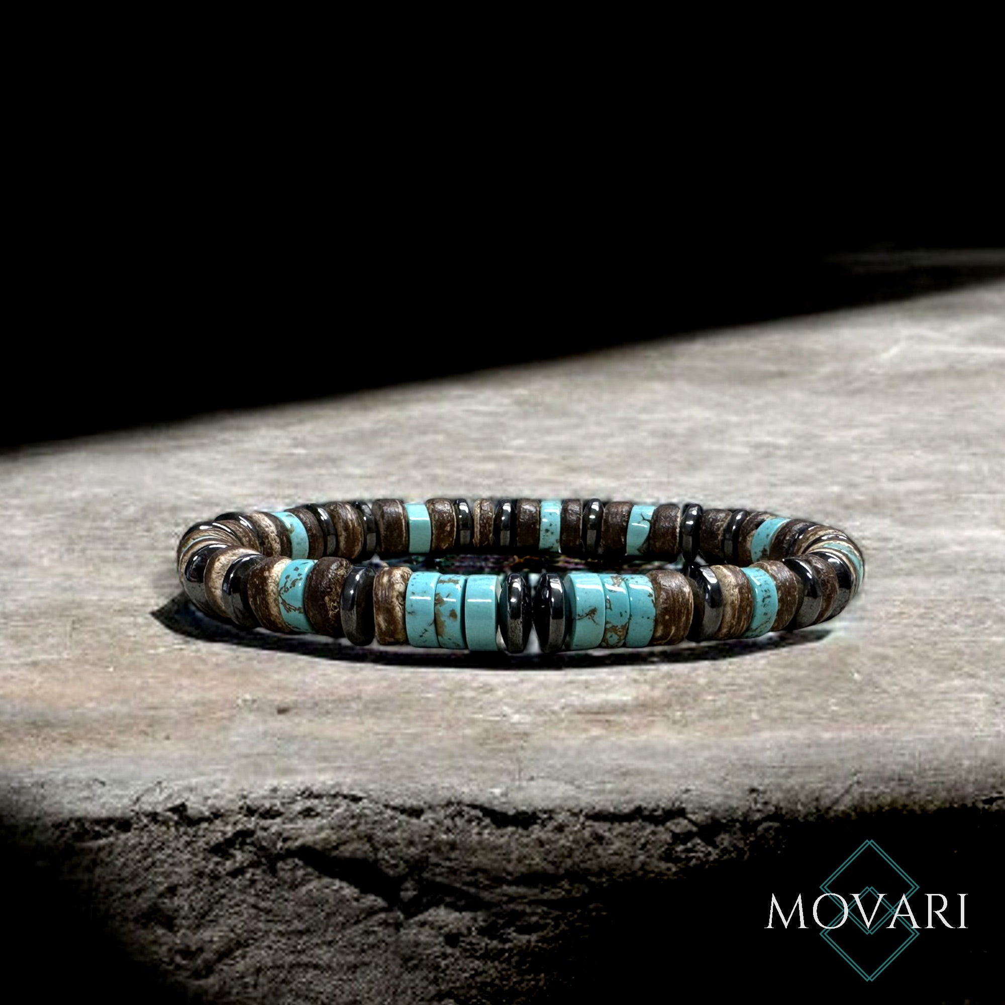 Boho Bracelet Turquoise Hematite Coconut Heishi Bead Bracelet Healing