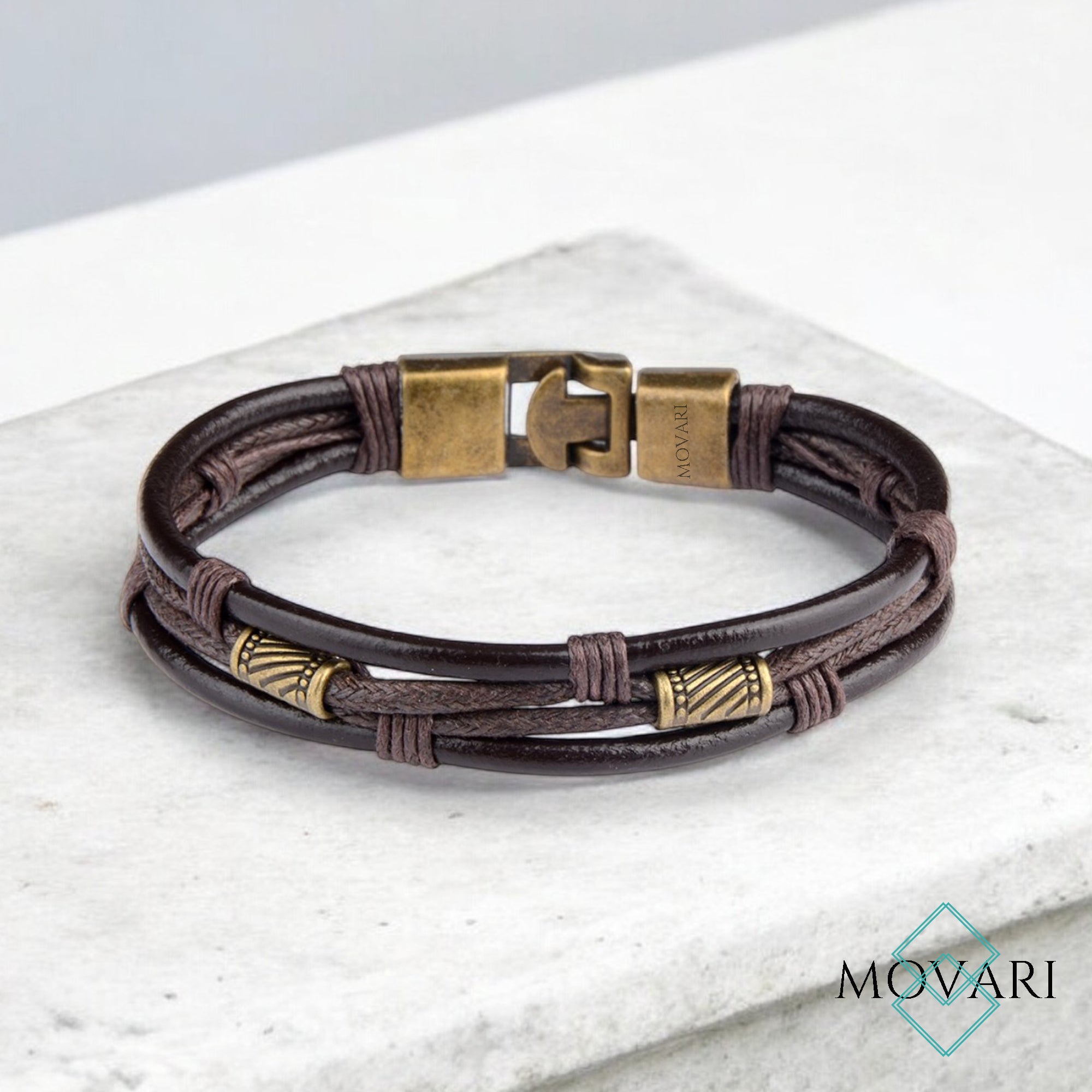 Brown Layered Leather Bracelet For Men quality genuine leather bracelets handmade in the USA