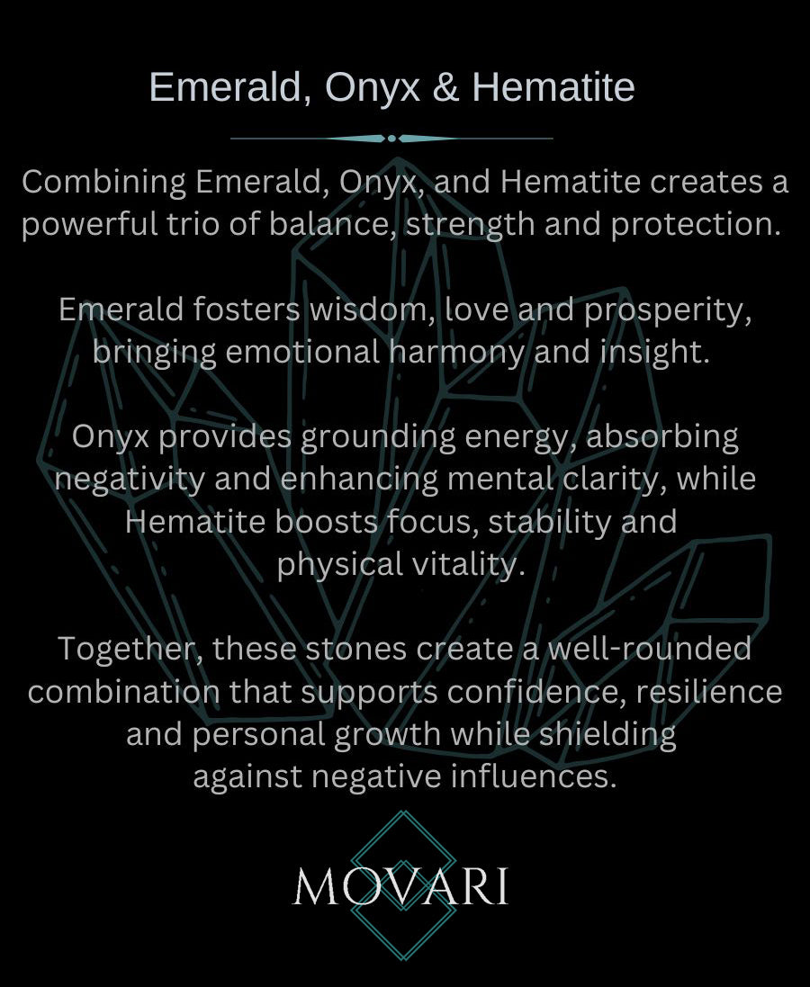 emerald, onyx and hematite