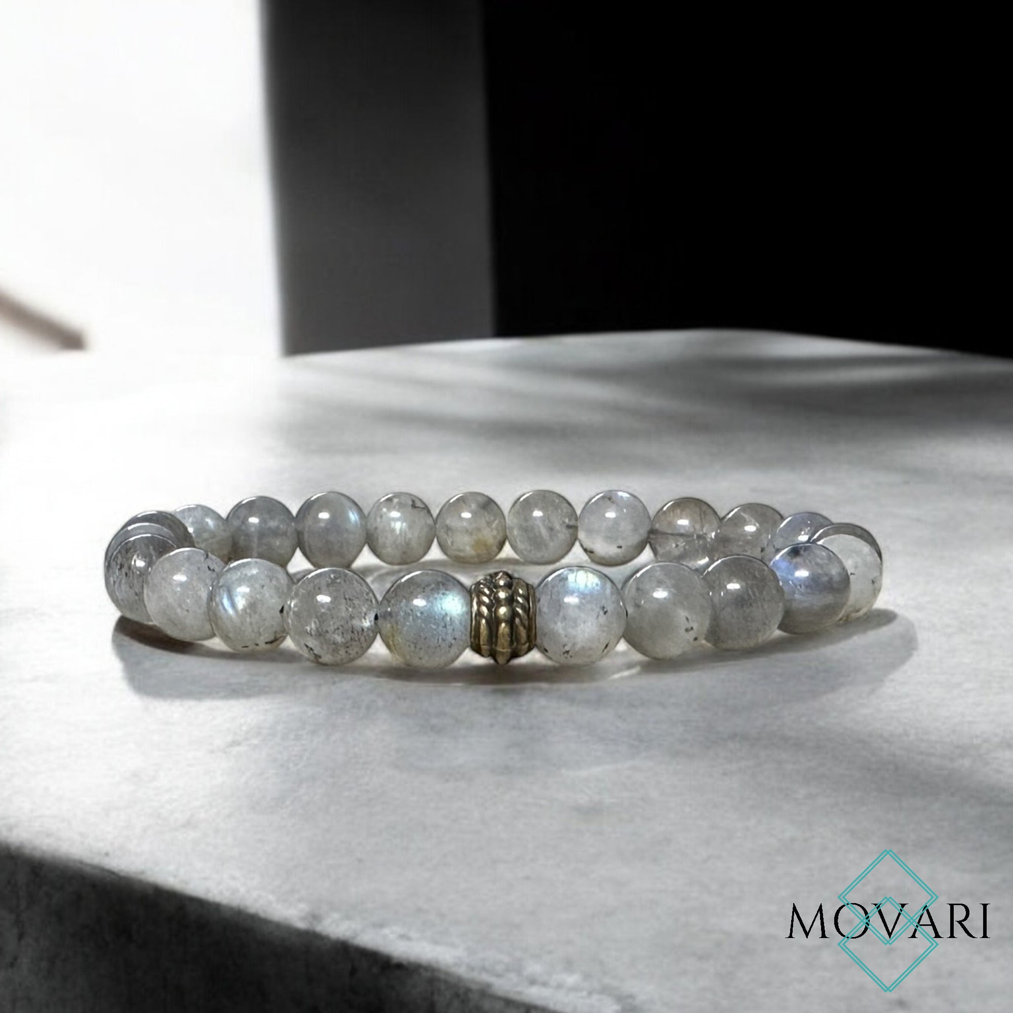 Flash Labradorite Mens Bead Stretch Bracelet 8mm Classic Handmade In USA