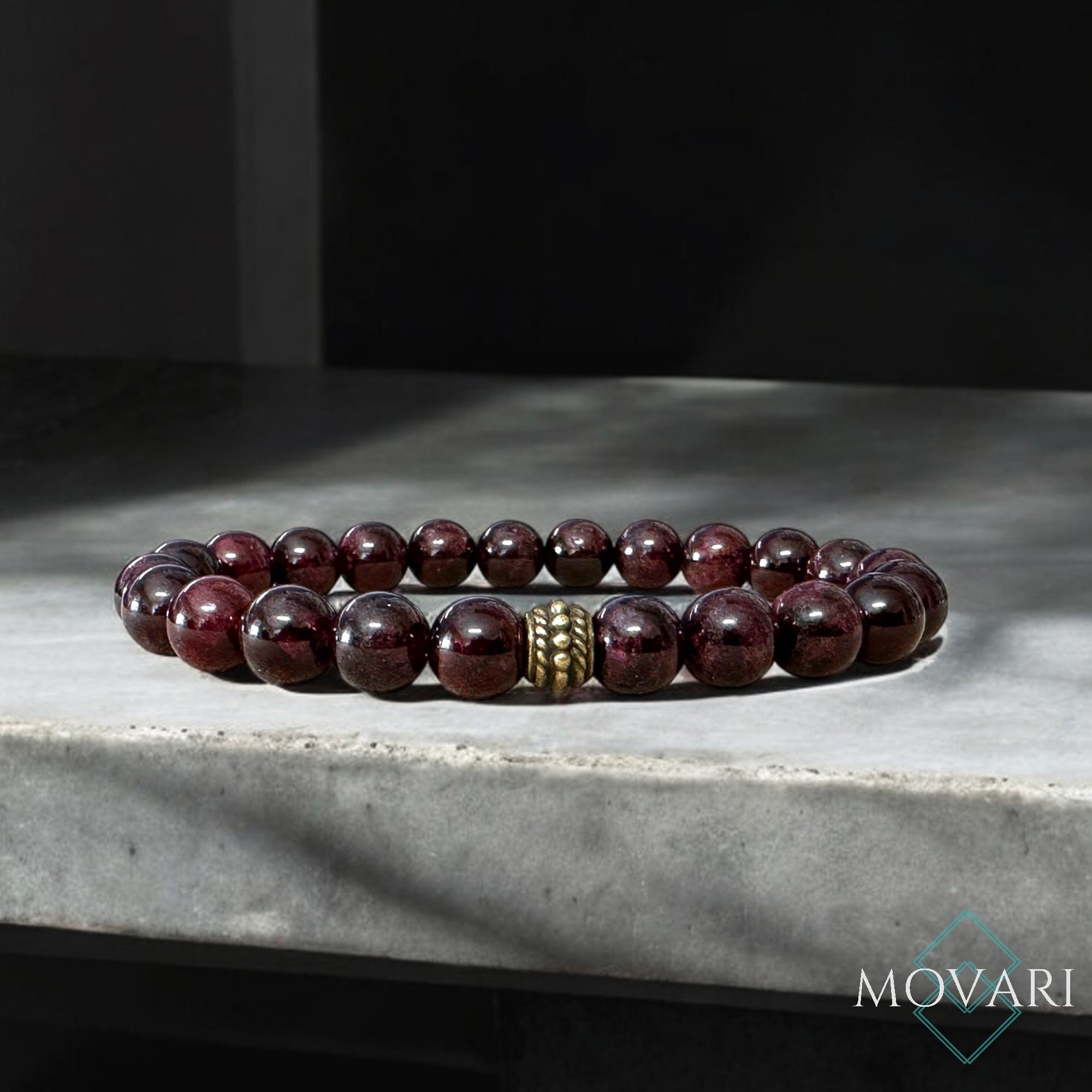 Dark Red Garnet 8mm Mens Bead Stretch Bracelet January Birthstone Luck