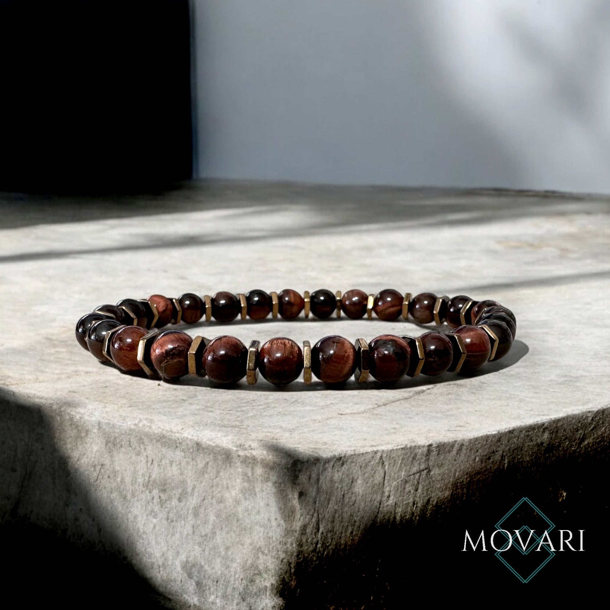 Red Tiger's Eye Bracelet For Men Copper Hexagon and Hematite