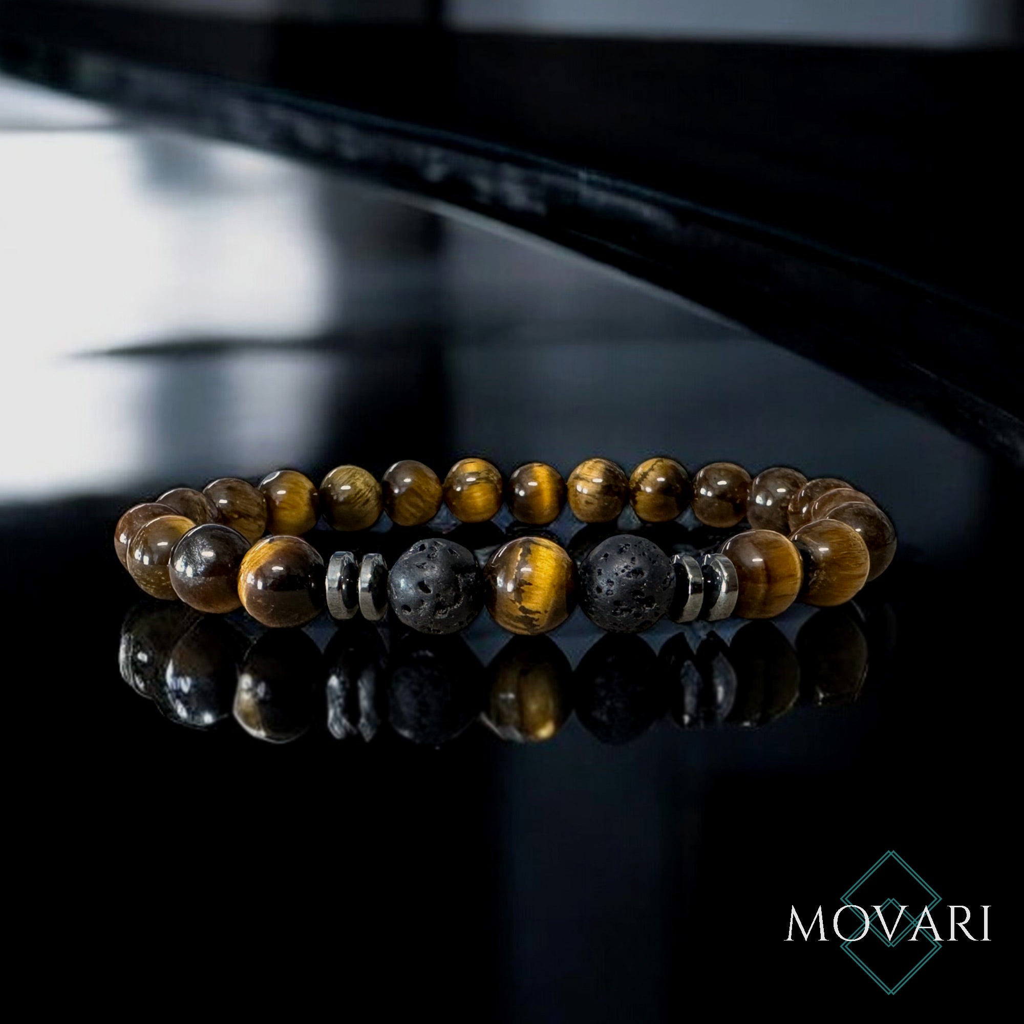 Natural Tiger's Eye Lava bead 8mm Mens Beaded Stretch Bracelet Gemstone jewelry