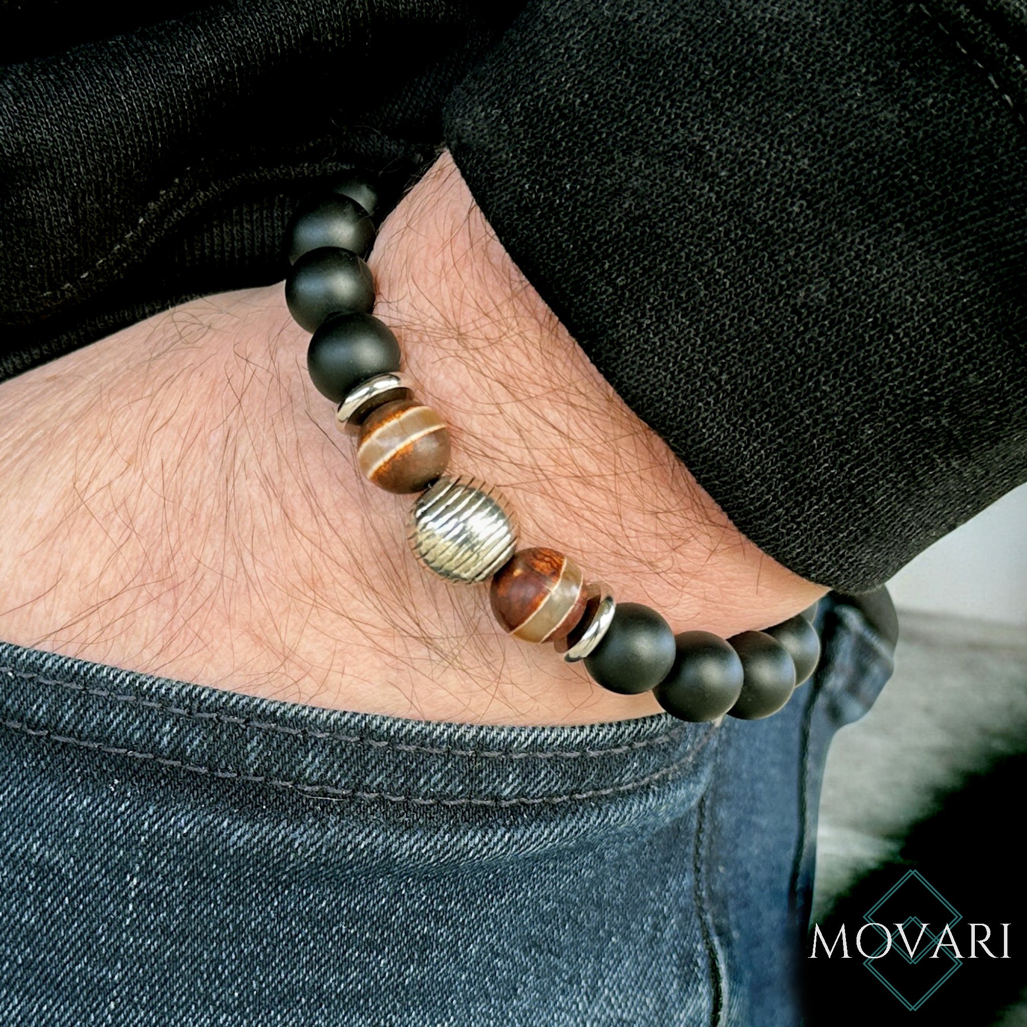 Mens Tibetan Agate 10mm Matte Black Onyx Stretchy Bracelet Buddha Dzi