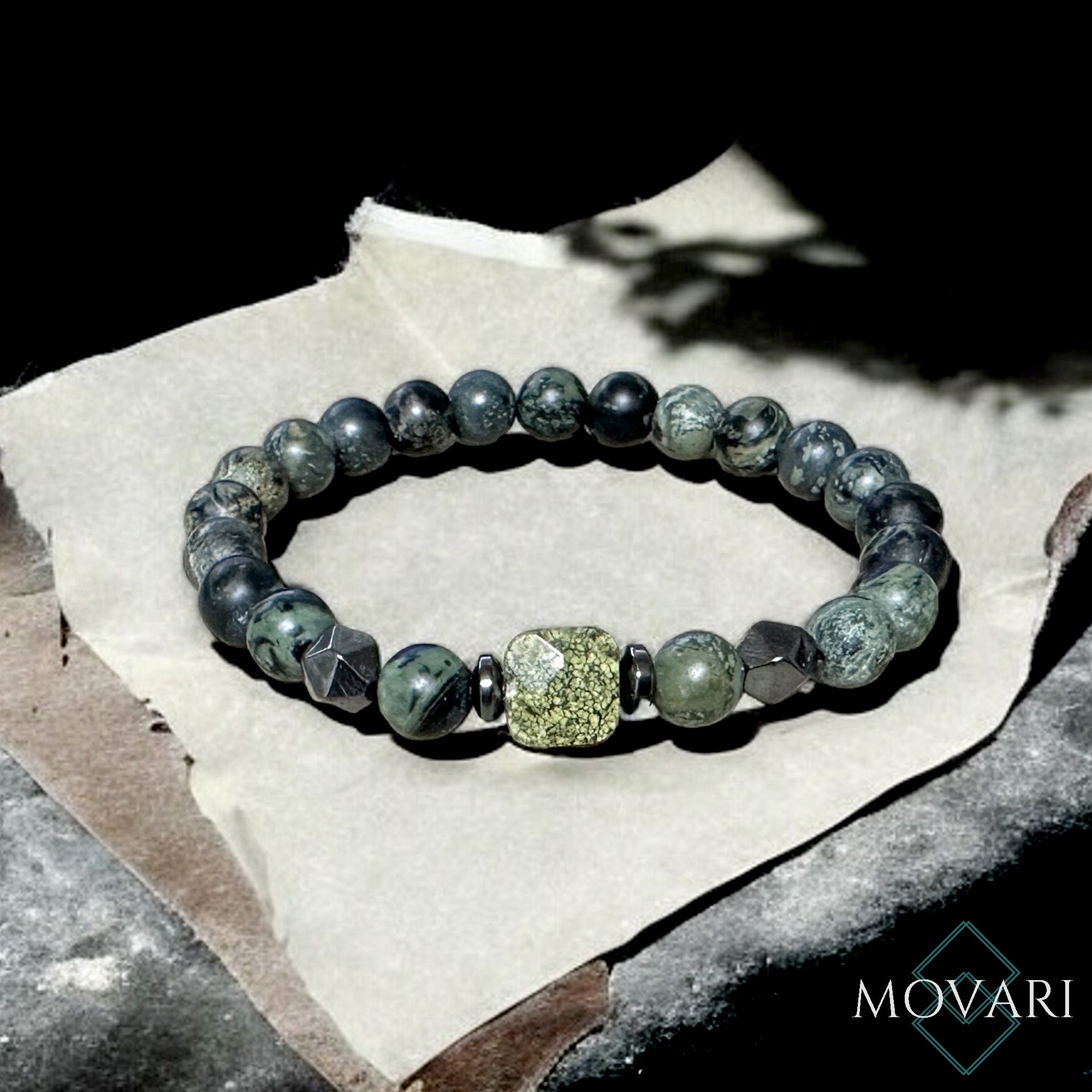 Mens Camouflage Bracelet Kambaba And Serpentine Cube Outdoor Bracelet