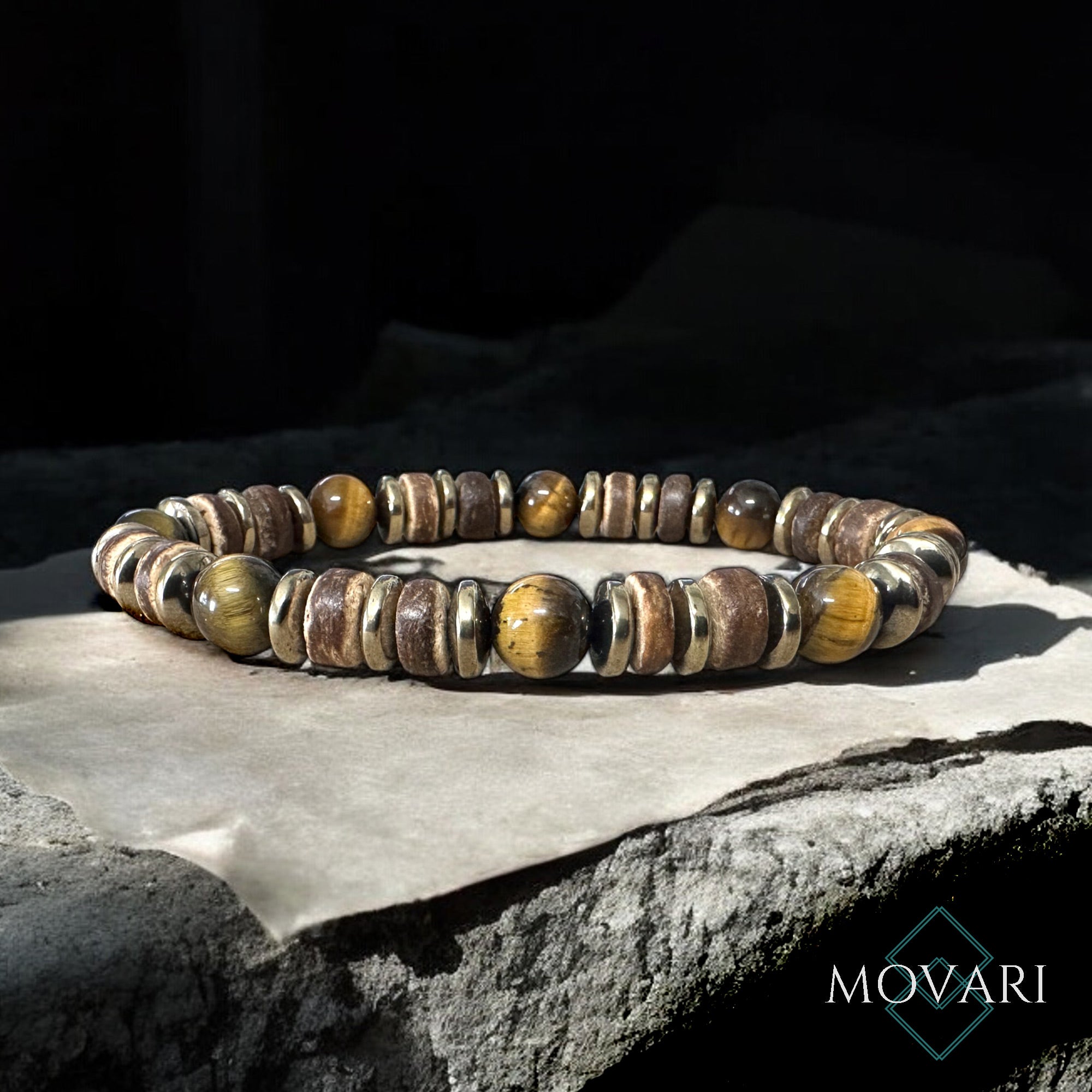 Surfer Style Men's Gold Bead Bracelet High Quality Tigers Eye Beach