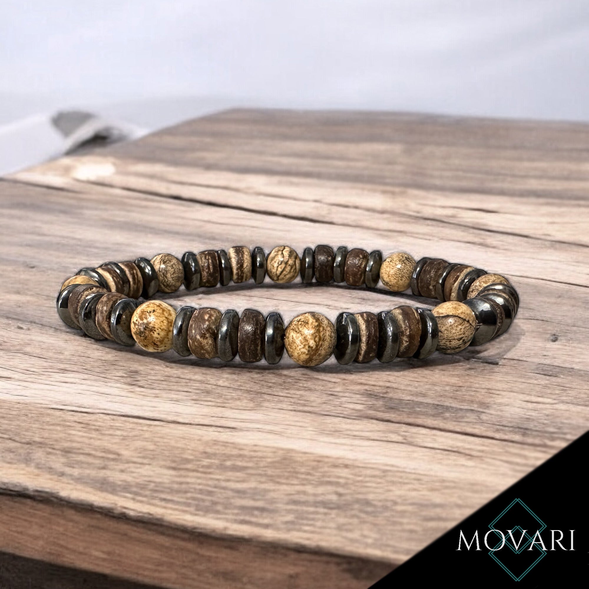 Handmade Men's Beach Bracelet Picture Jasper wood surfer Casual Wear