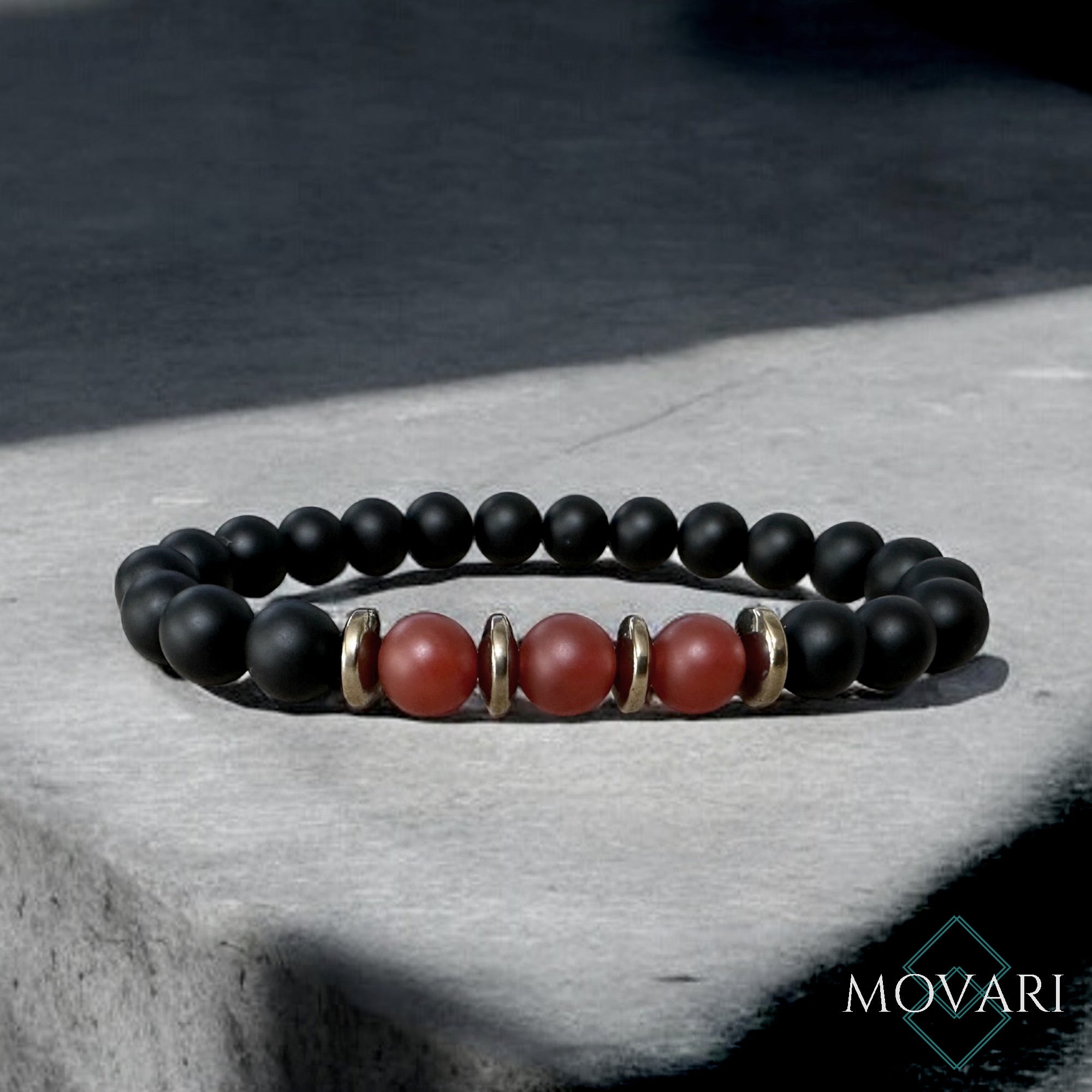 Money Bracelet Carnelian Onyx Pyrite Men's 8mm Stones Stretchy
