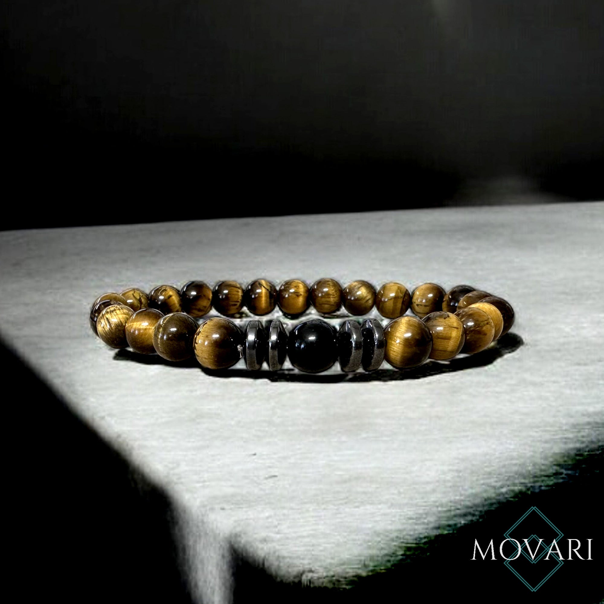 Mens Bracelet Tigers Eye Ultimate Protection Obsidian 8mm