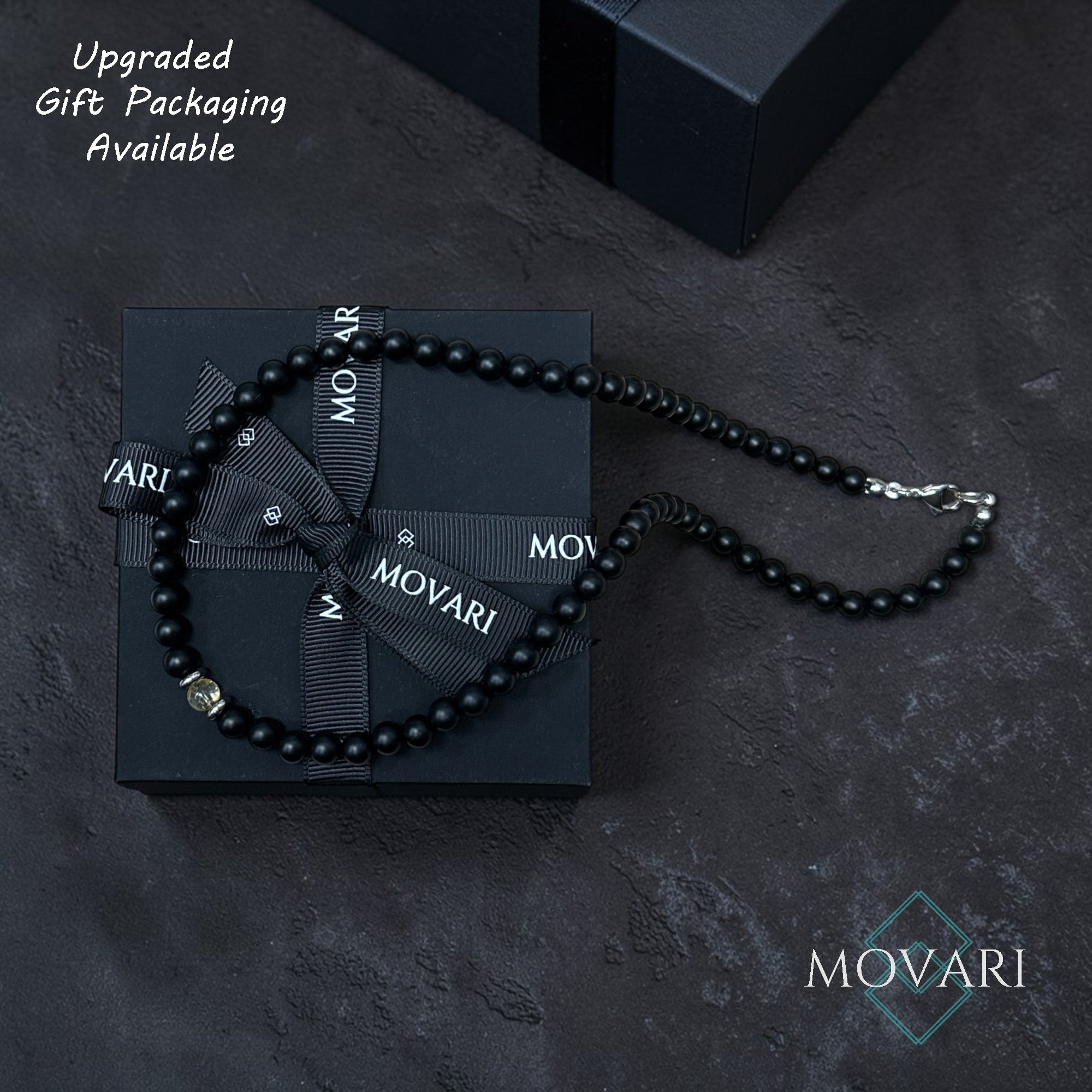 upgrade gift packaging 6mm Matte Black Onyx, Minimalist Unisex Jewelry Movari USA