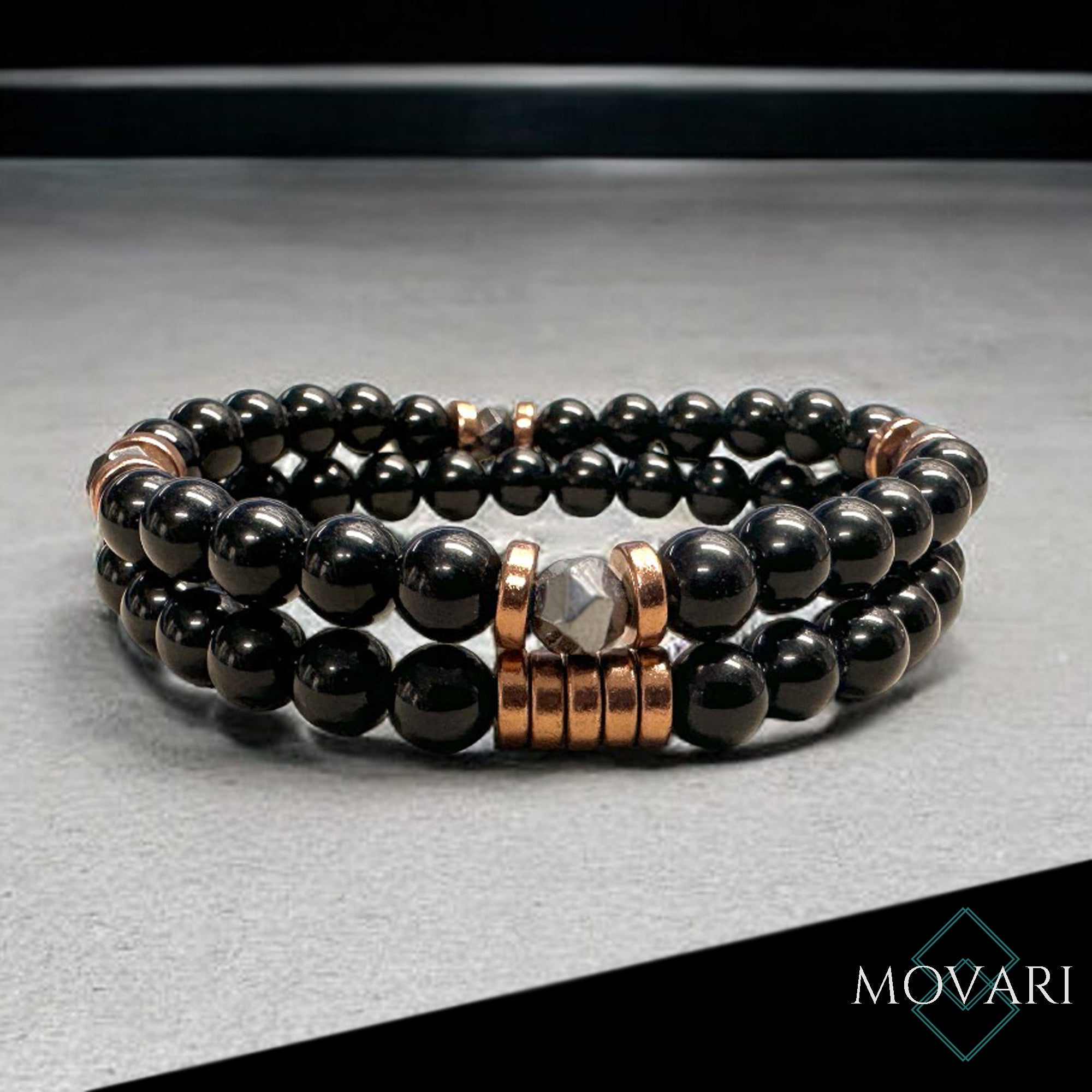 Bracelet Stacking Set For Men 6mm Obsidian And Hematite