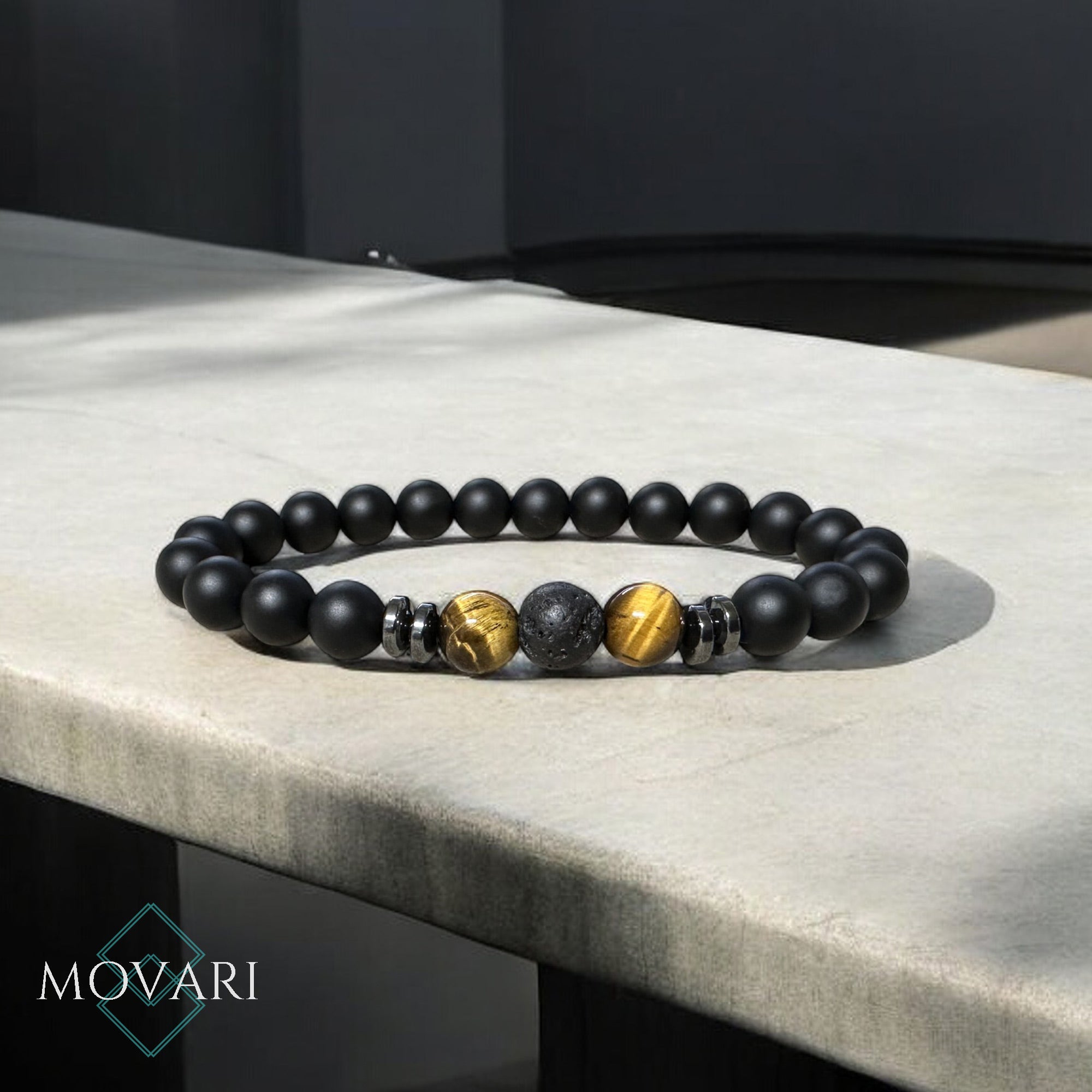 Natural Stone Tigers Eye Lava Flexible Bracelet 8mm Beads Custom Size