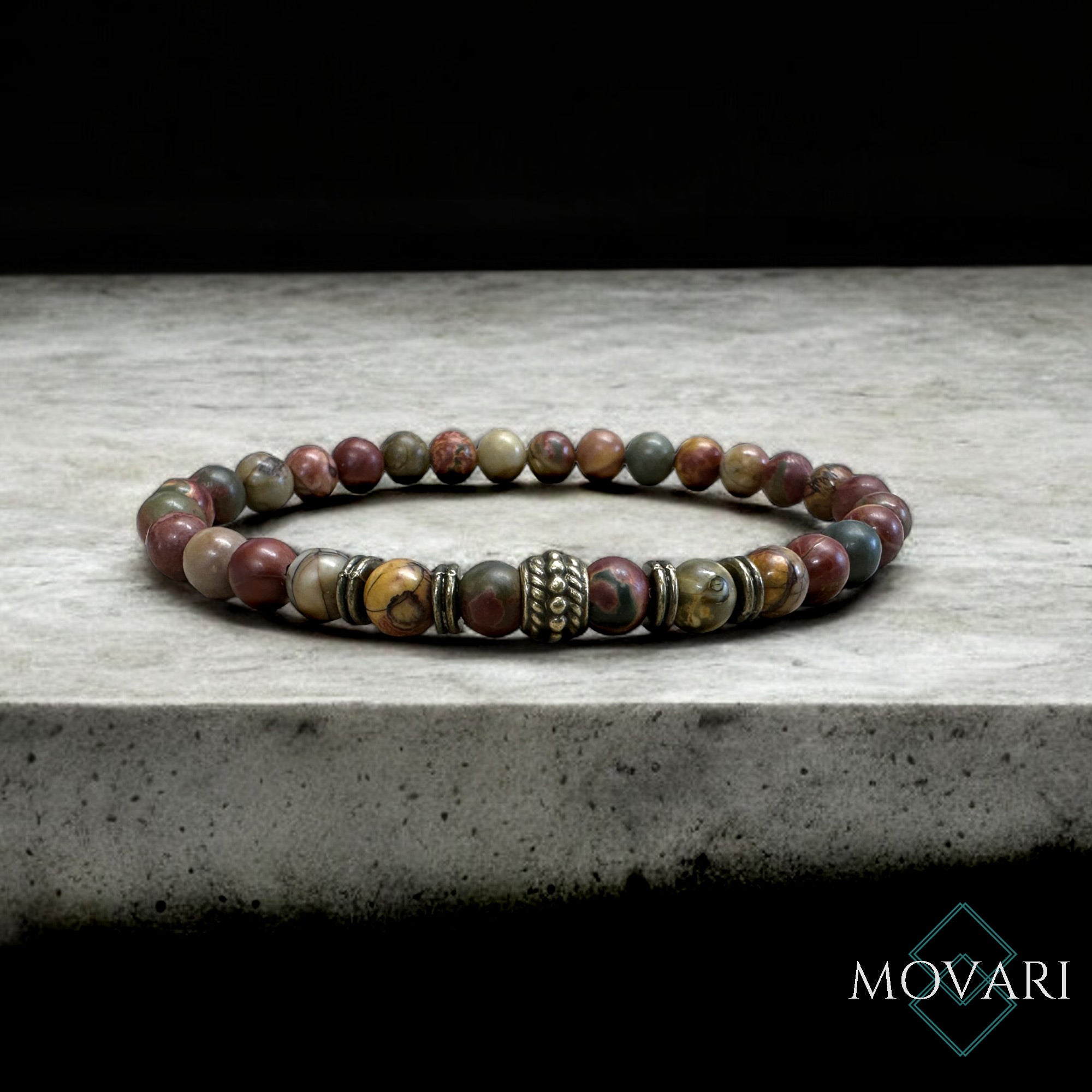 Picasso Jasper Bead Bracelet Earth Tone Mens Boho Jewelry 6mm Creativity