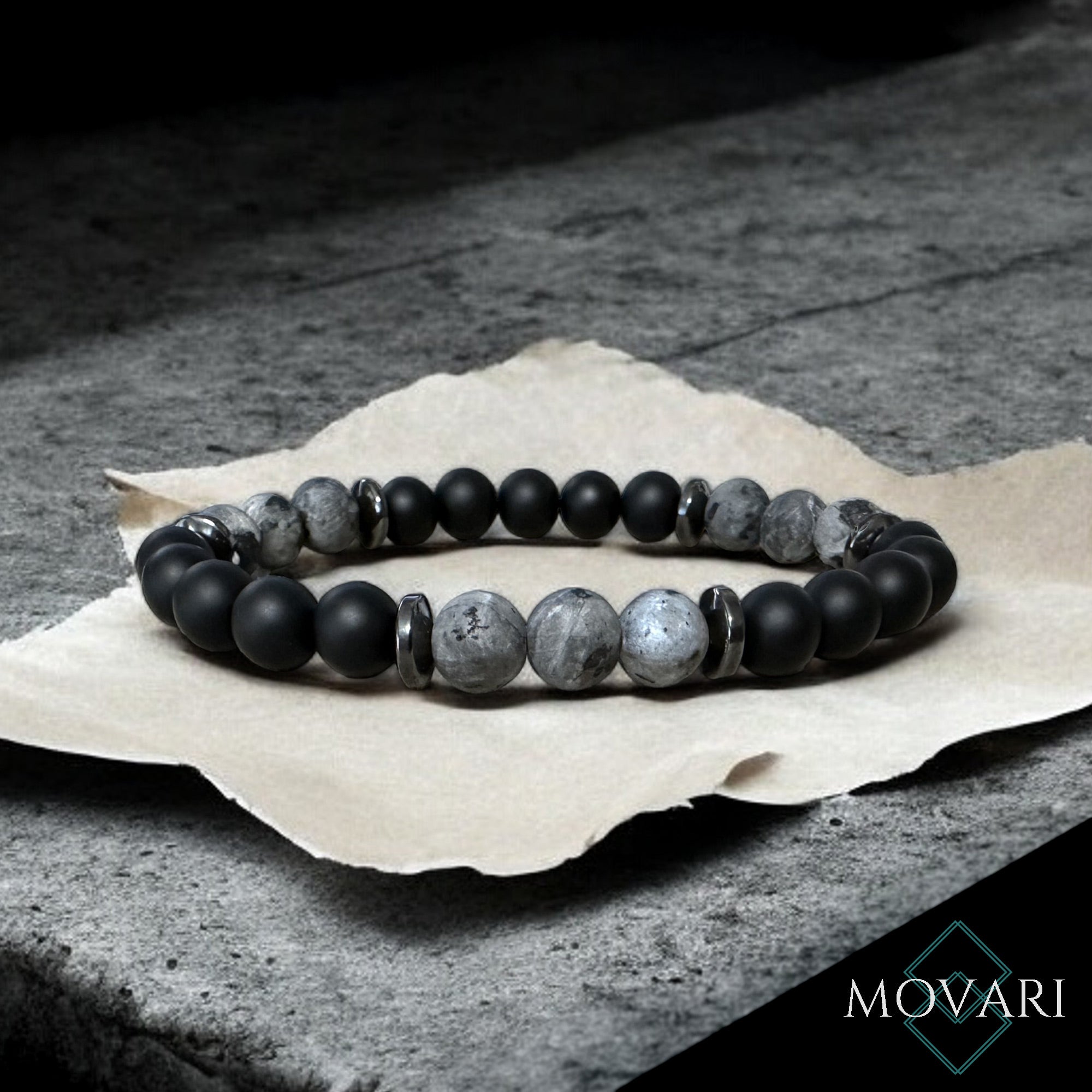 sleek Larvikite Onyx 8mm Gemstone Stretchy Bracelet For Large Wrists Focus