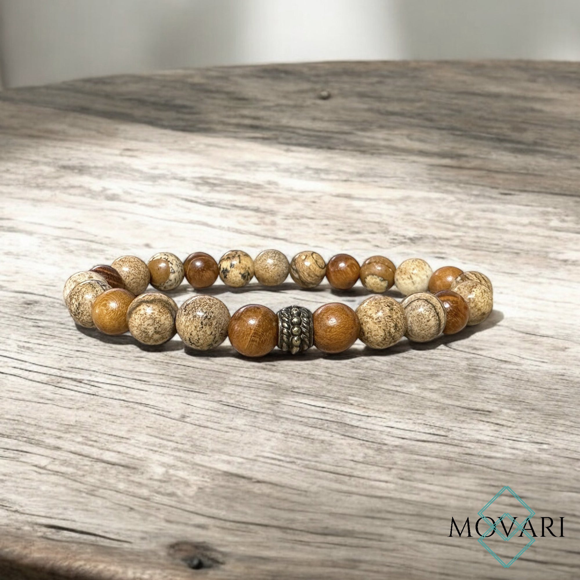 Picture Jasper Sibucao Wood Stylish Bead Stretch Bracelet Bohemian Jewelry