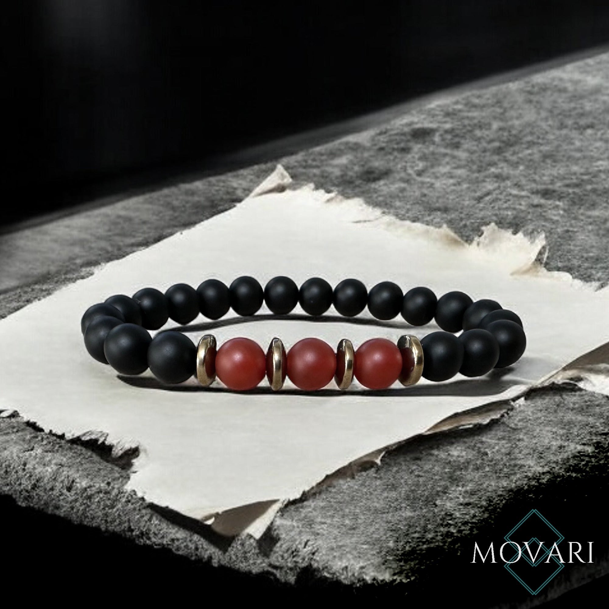 Carnelian Onyx Pyrite Men's 8mm Stones Stretchy