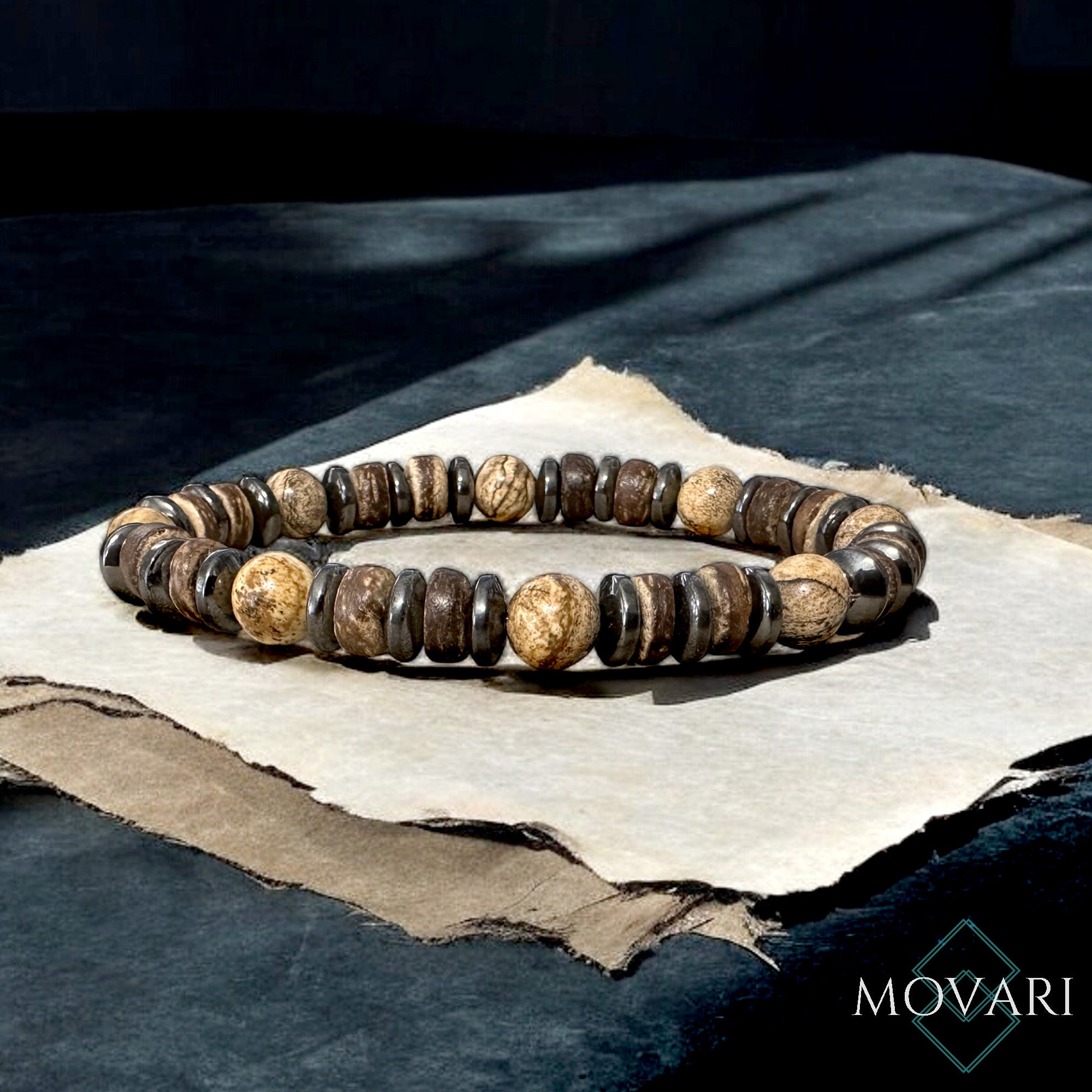 Handmade Men's Beach Bracelet Picture Jasper Coconut Casual Wear Elastic wristband