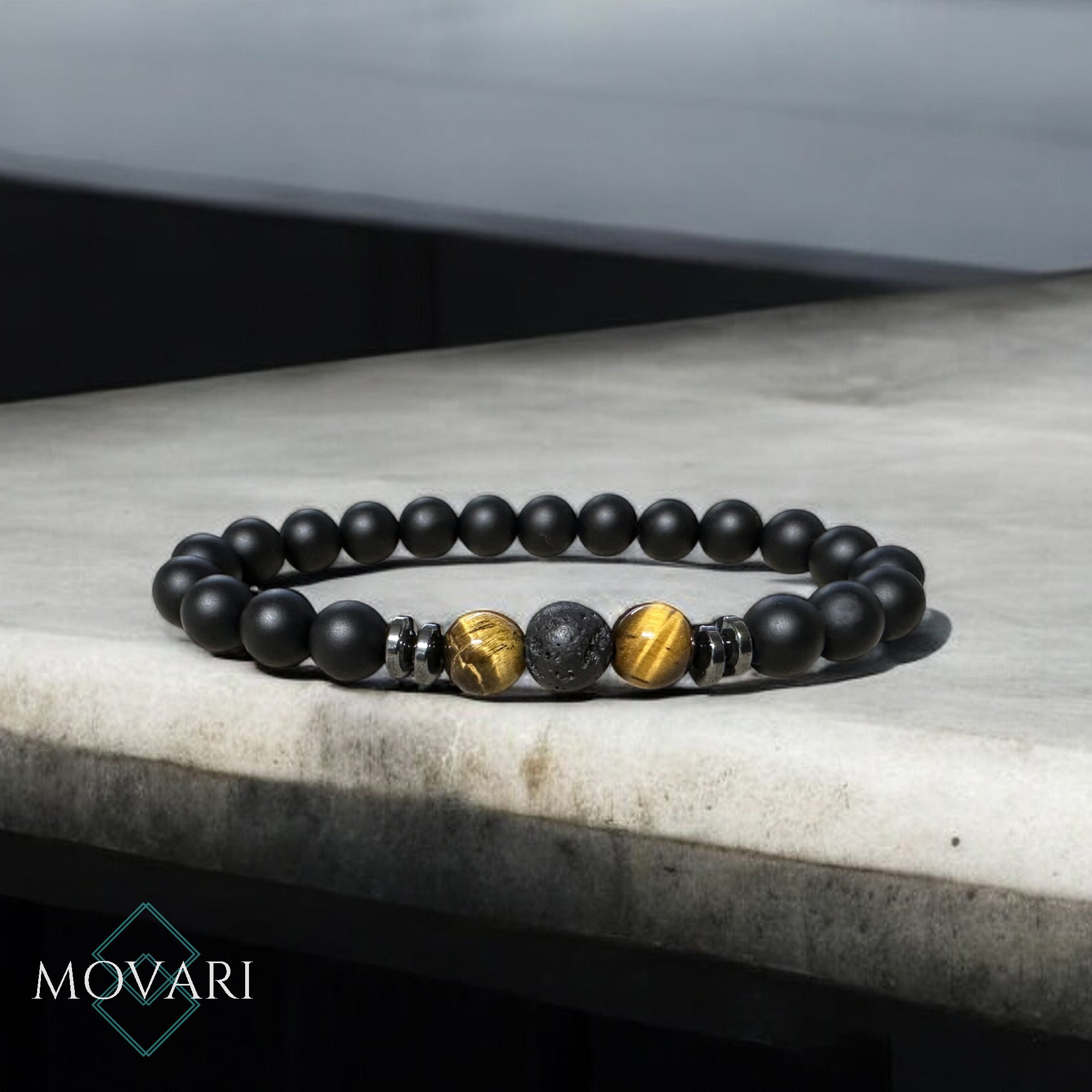 Natural Stone Tigers Eye Lava Flexible Bracelet 8mm Beads Custom Sized