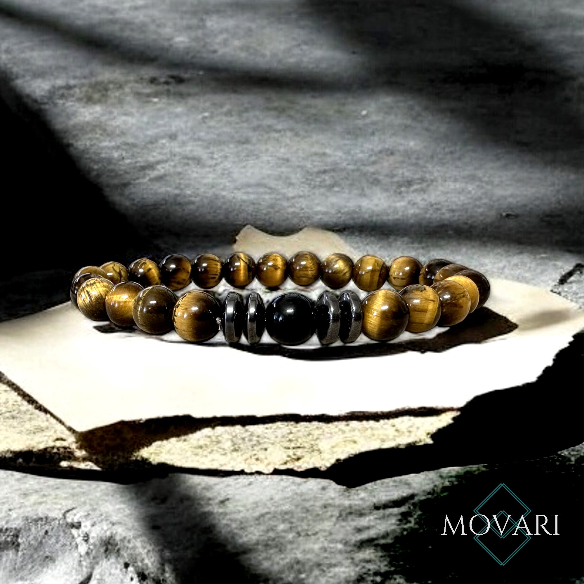 Mens Bracelet Tigers Eye Ultimate Protection Obsidian 8mm Stretch