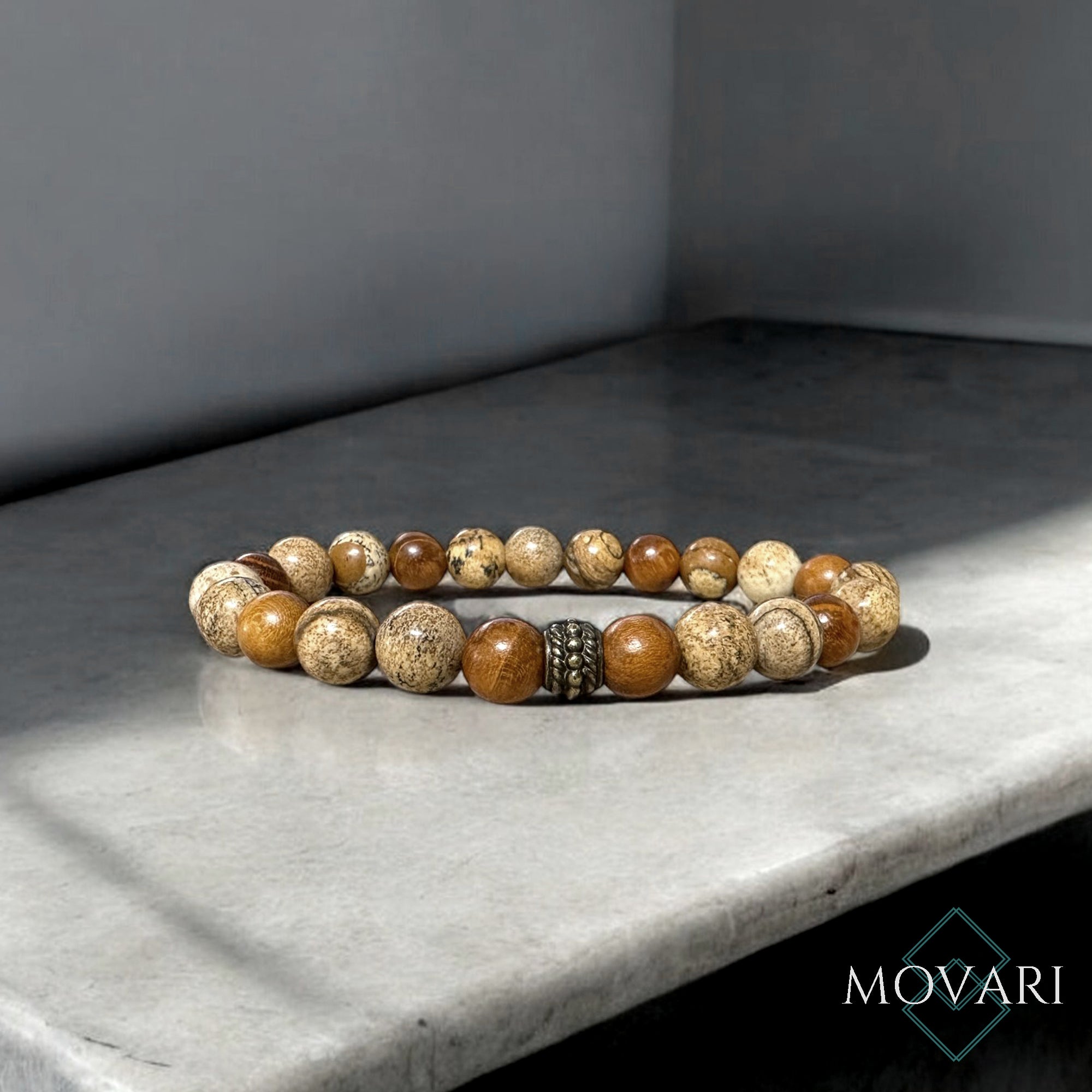 Picture Jasper Sibucao Wood Stylish Bead Stretch Bracelet Bohemian Jewelry