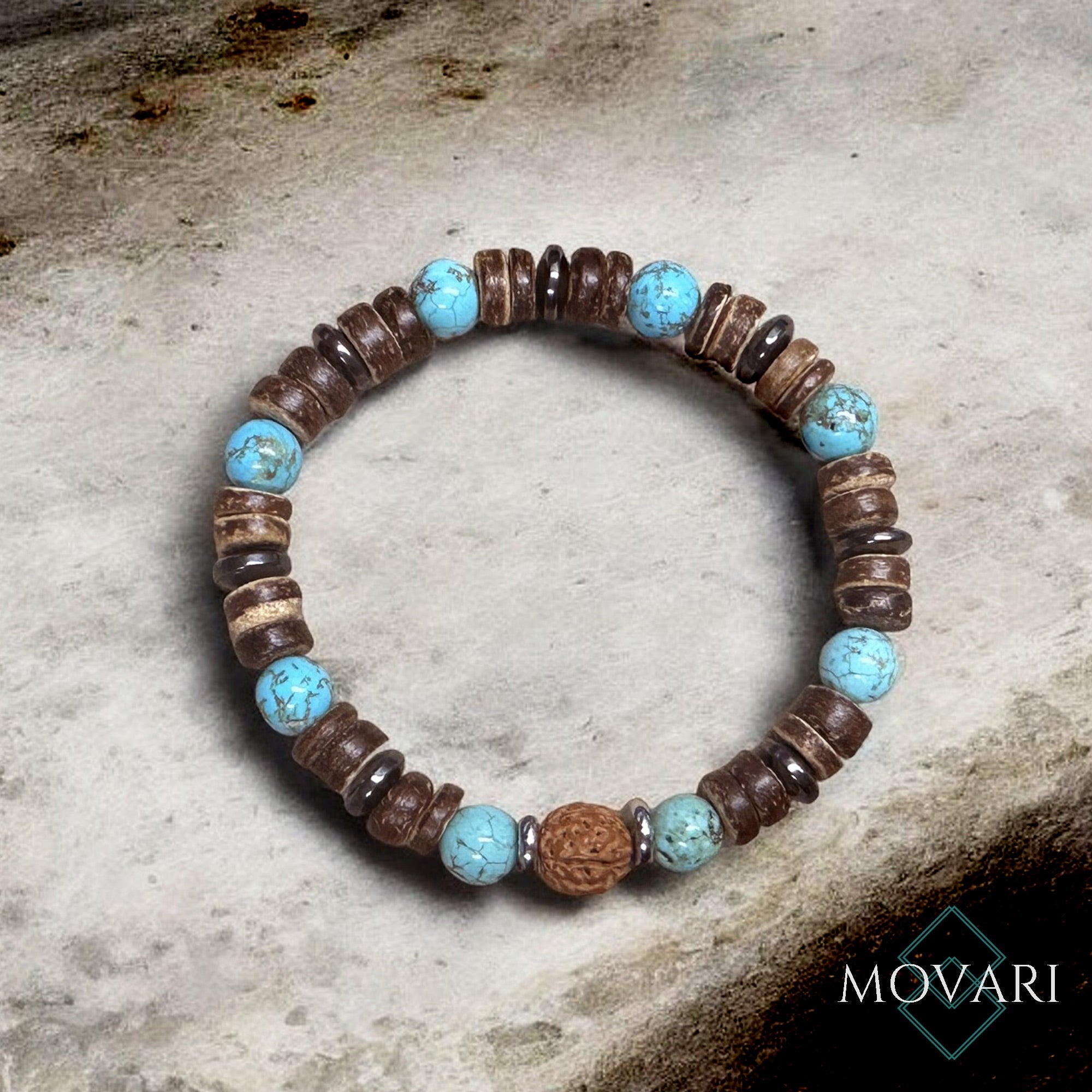 Bohemian Bracelet Rudraksha Turquoise Hematite and Coconut Tibetan