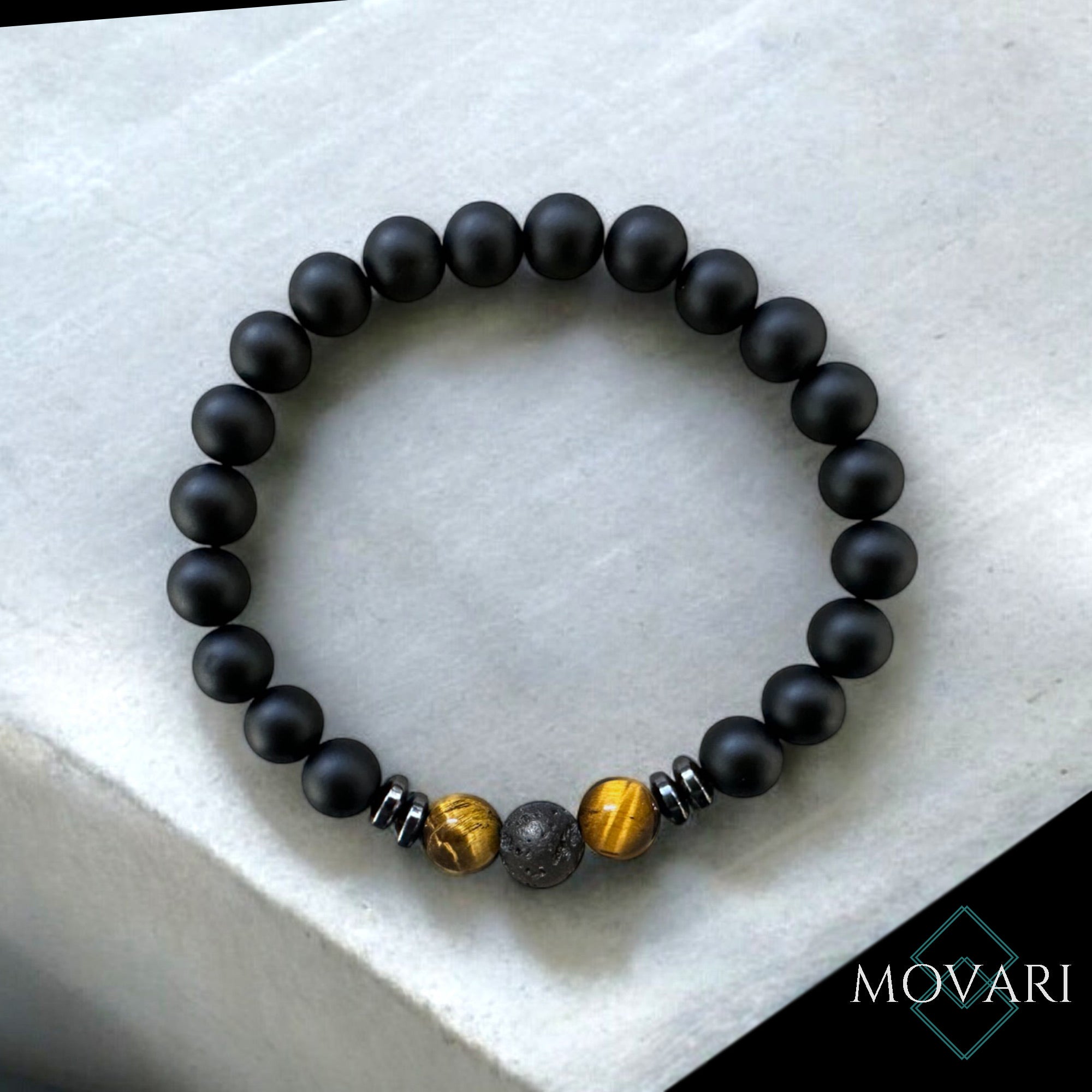 Natural Stone Tigers Eye Lava Flexible Bracelet 8mm Beads Custom Size