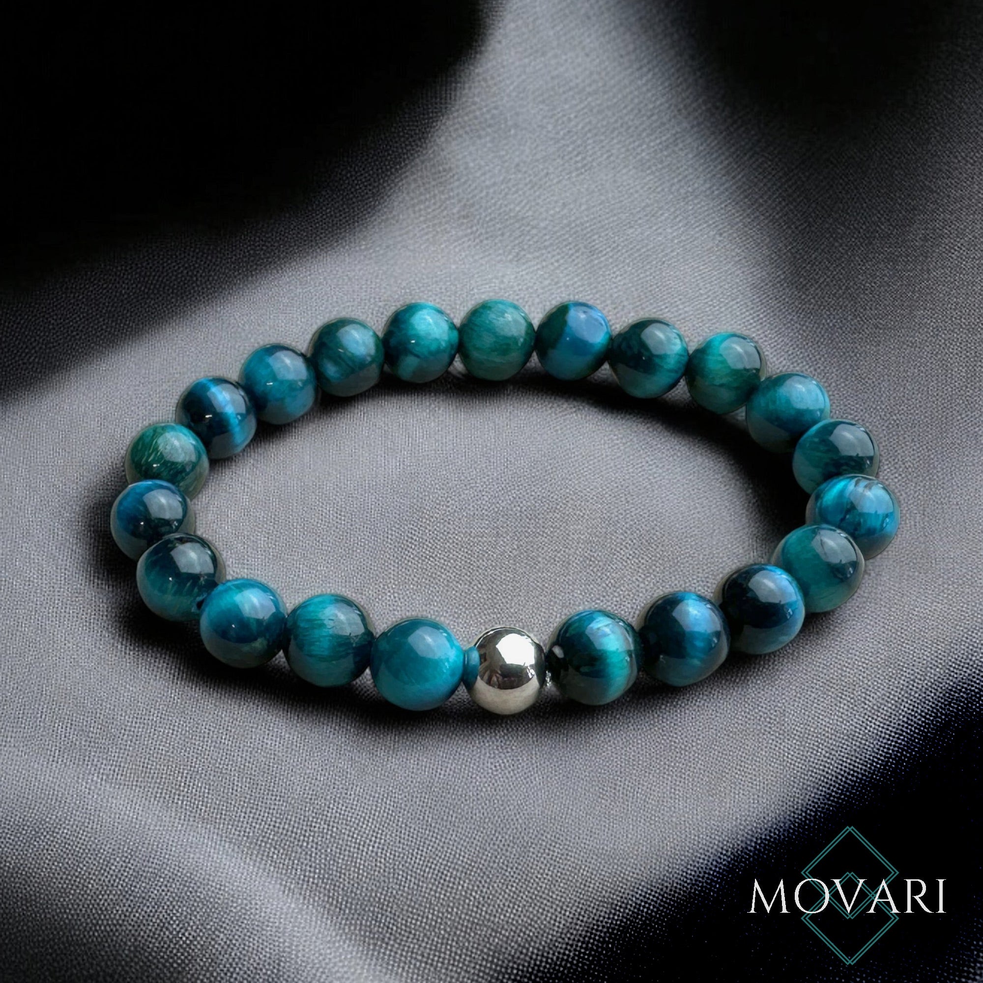 Ocean Blue Tigers Eye 8mm Bead Stretch Bracelet Gift For Husband