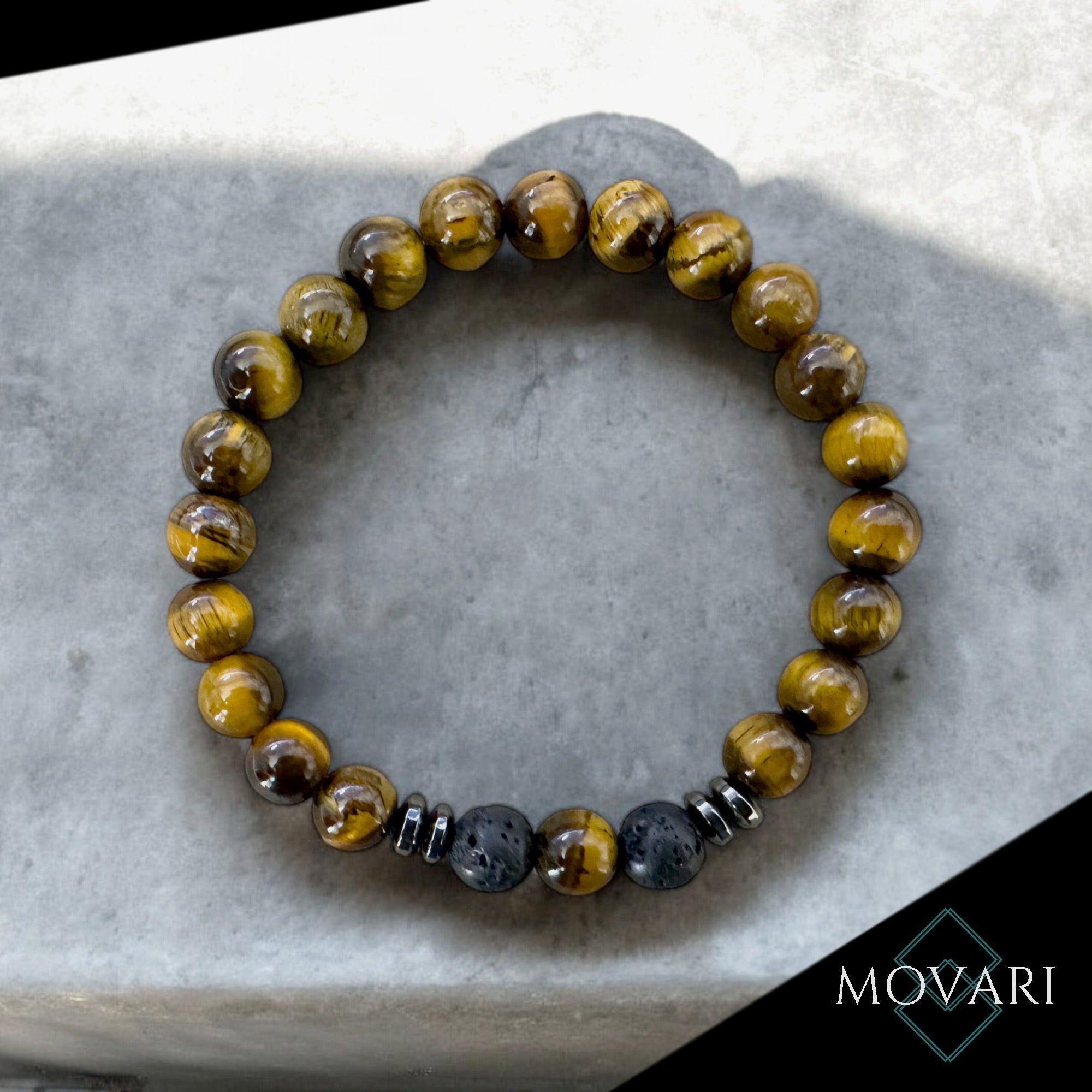 Natural Tiger's Eye Lava 8mm hematite Mens Beaded Stretch Bracelet