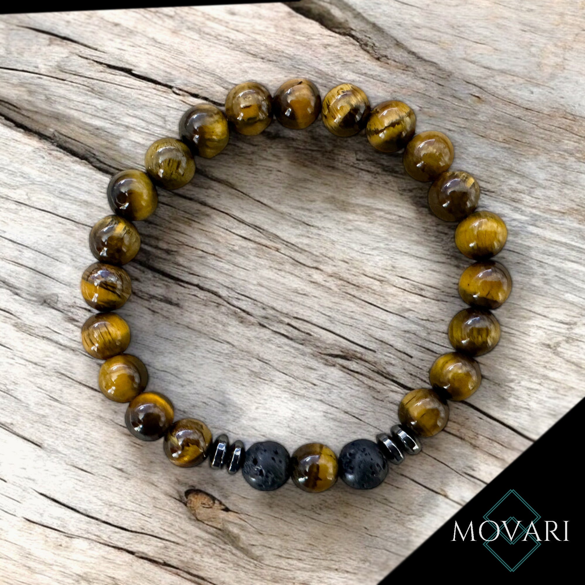 Natural Tiger's Eye Lava 8mm Mens Beaded Stretch Bracelet Gemstone