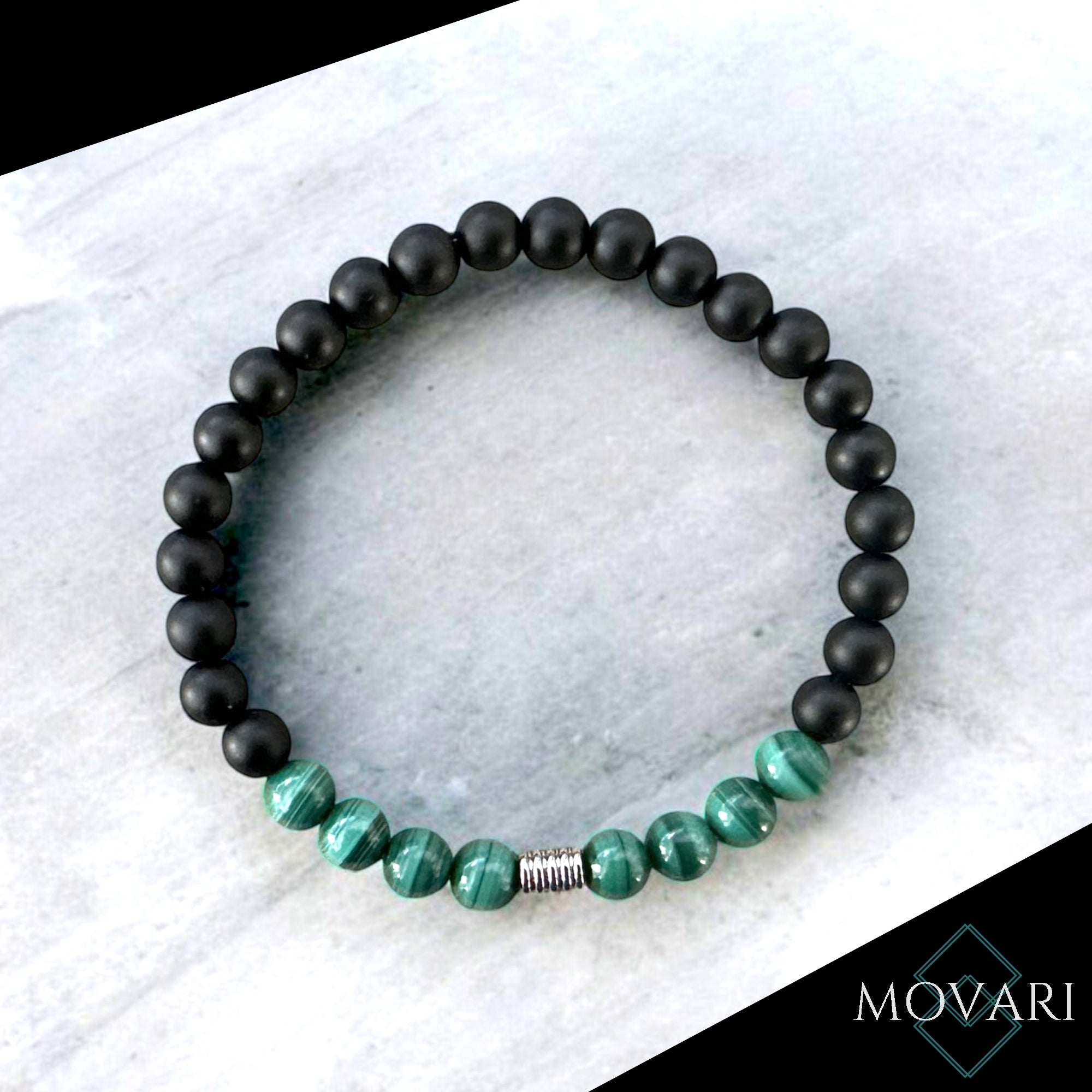 Malachite 6mm Luxury Men's Bead Bracelet Matte Onyx Stainless Steel