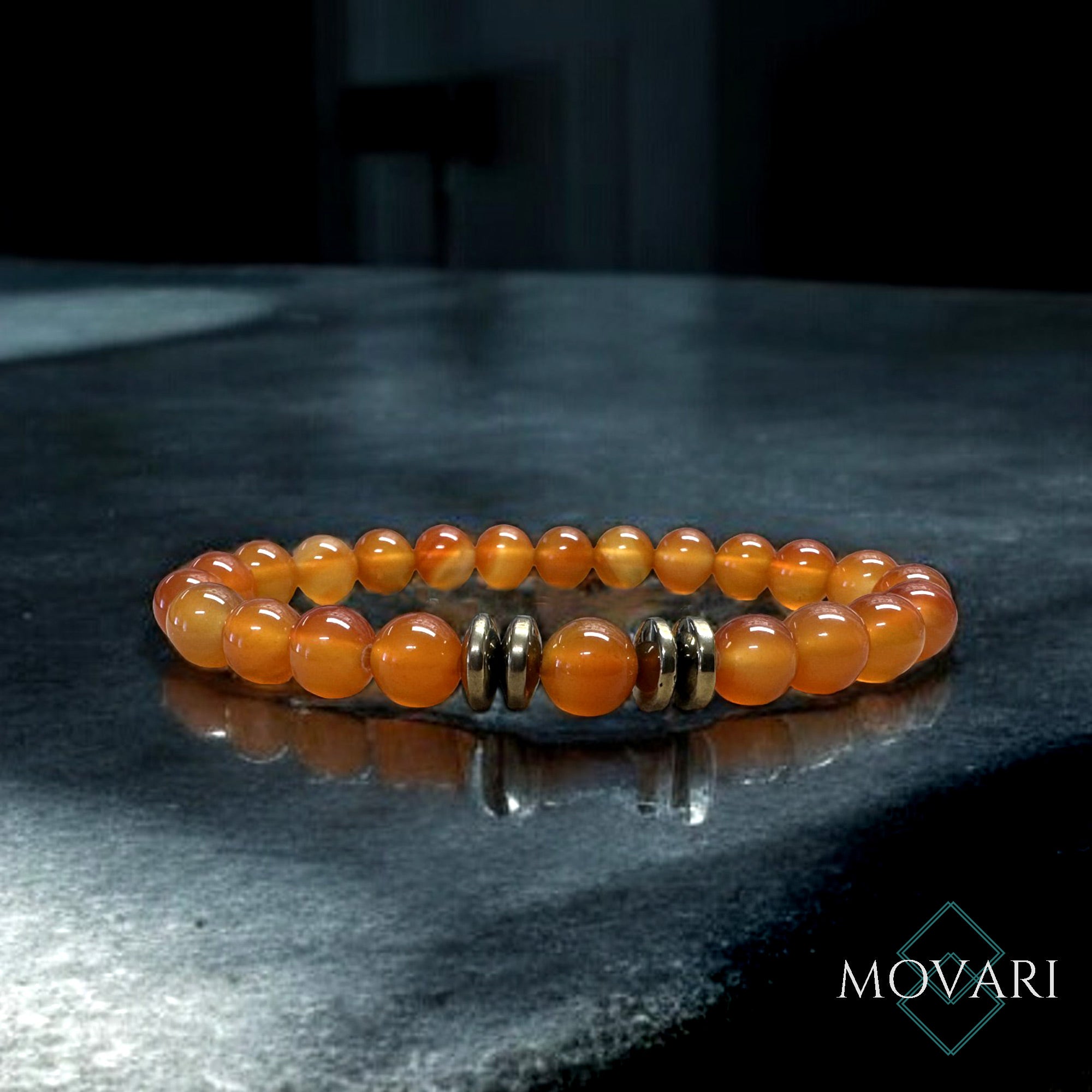 Men's Vitality Bracelet Carnelian and Pyrite 8mm Deep Orange