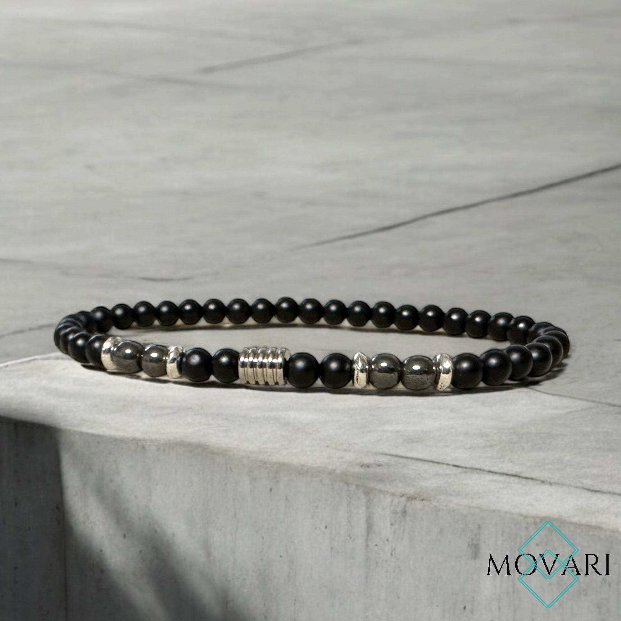 Mens 4mm Bead Stretch Bracelet AAAA Matte Onyx Silver Sleek Custom Fit