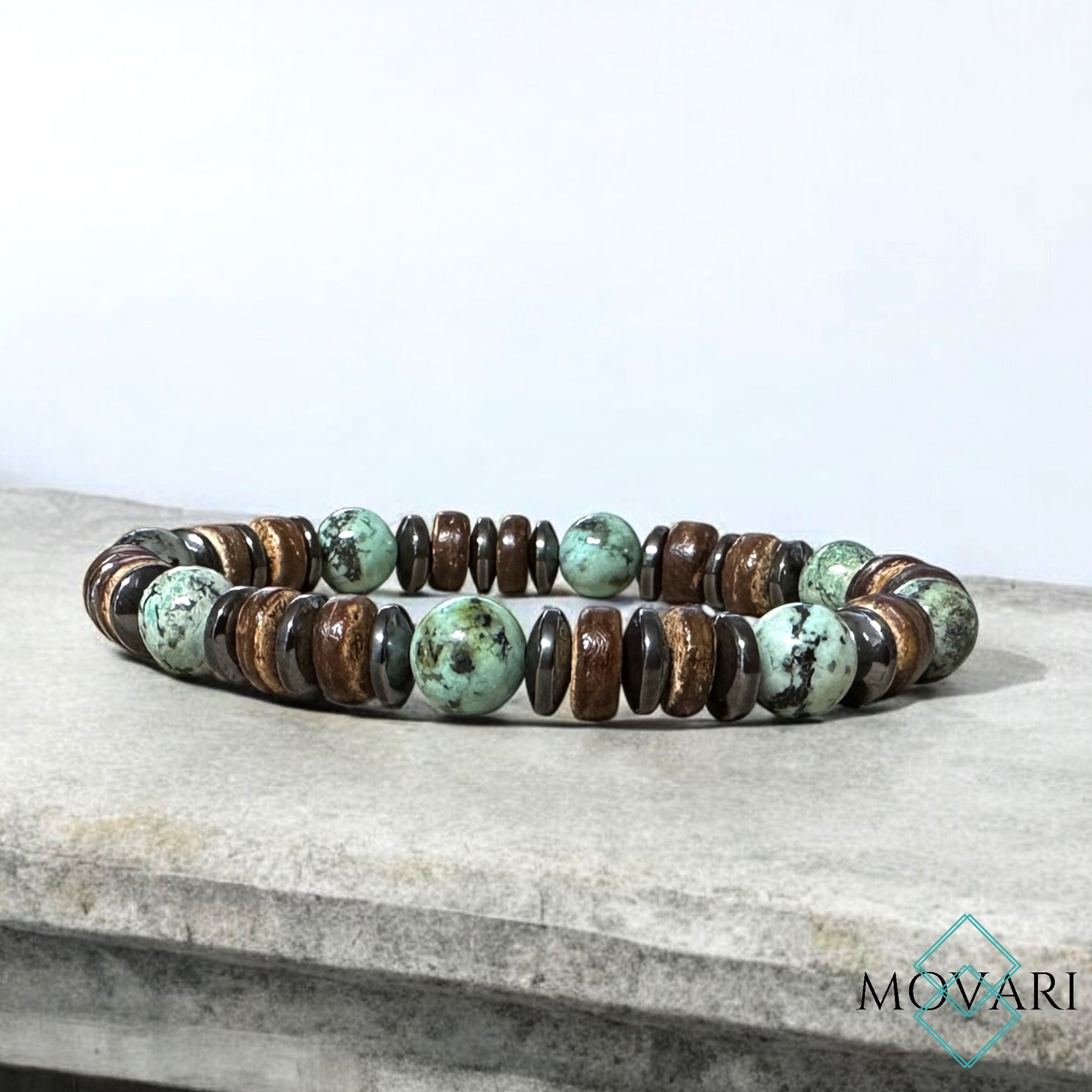 Mens Beach Bracelet Turquoise Bohemian Bead Stretch Bracelet 8mm Surfer Style