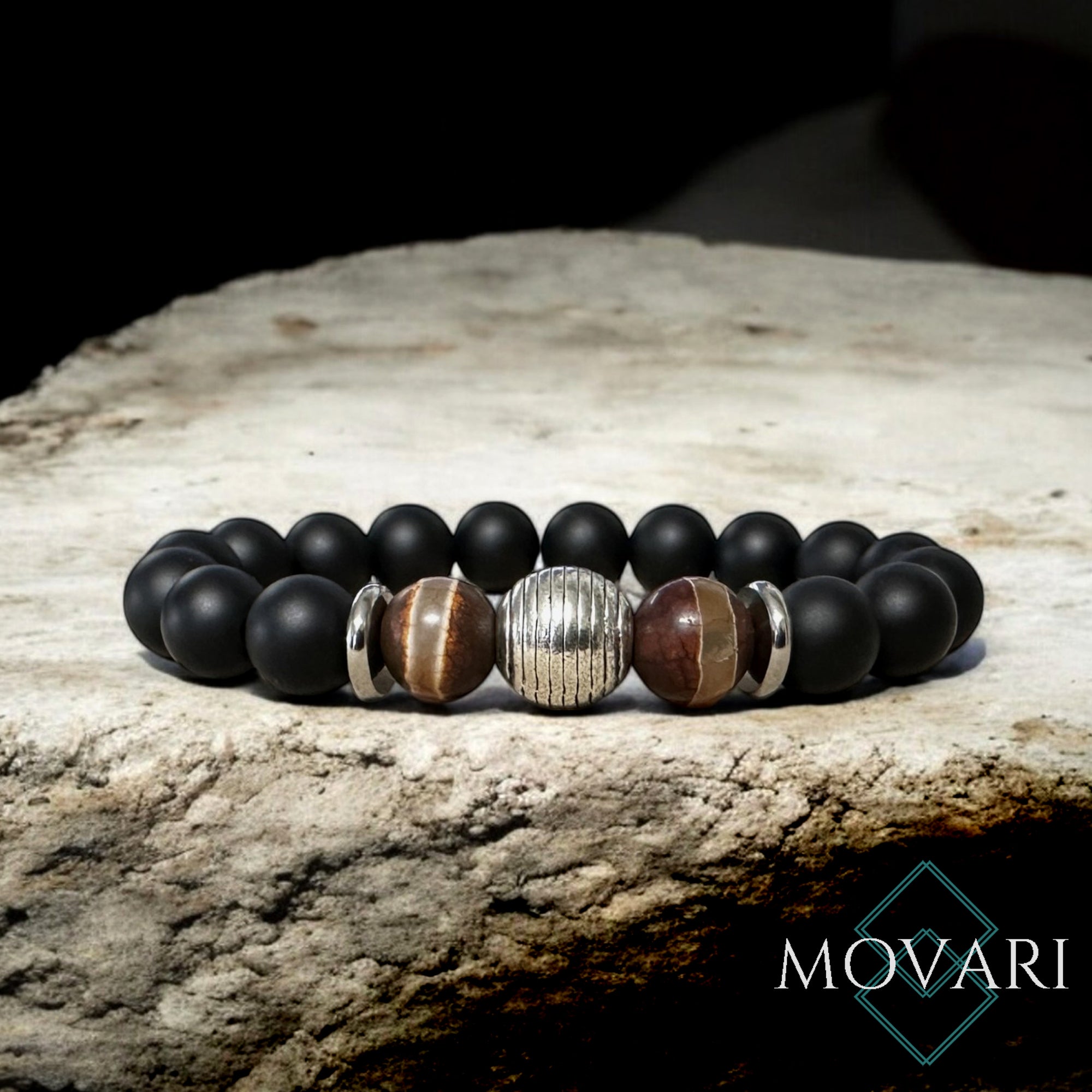 Mens Tibetan Agate 10mm Matte Black Onyx Stretchy Bracelet Buddha Dzi