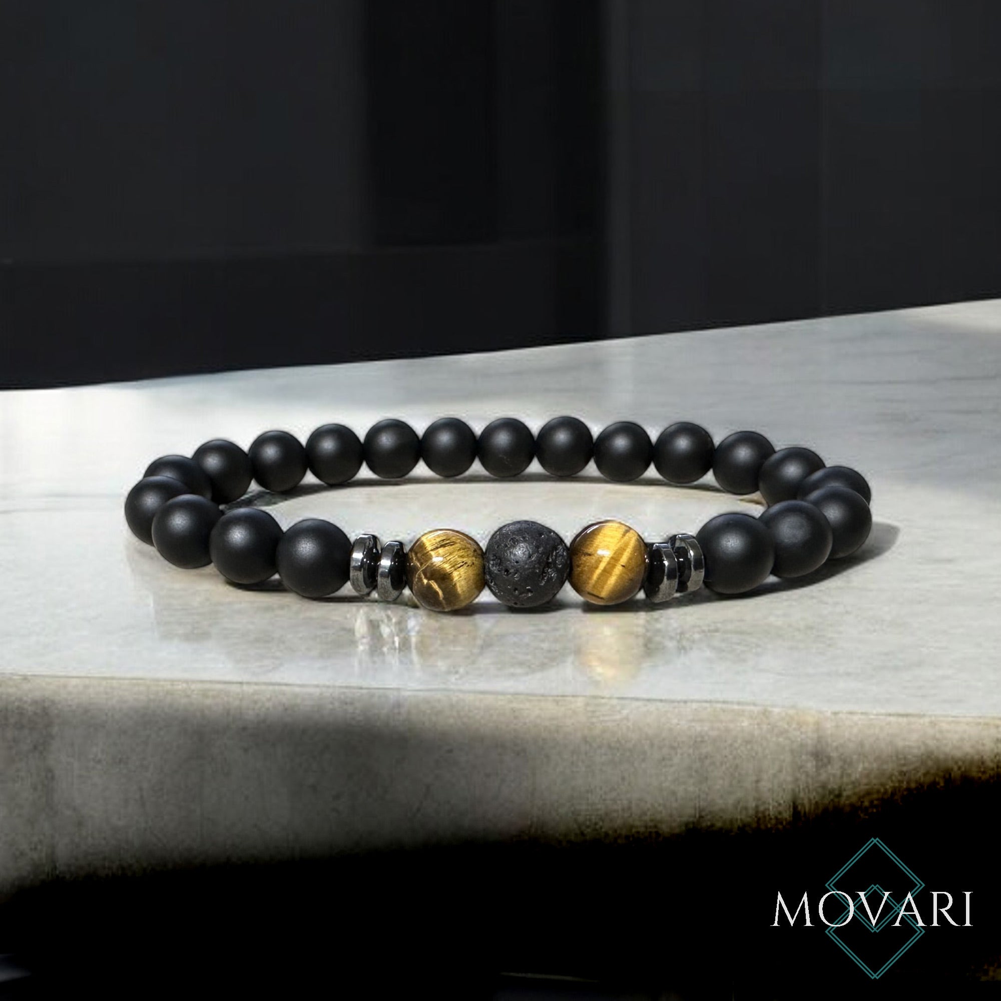 Natural Stone Tigers Eye Lava Flexible Bracelet 8mm Beads Custom Size