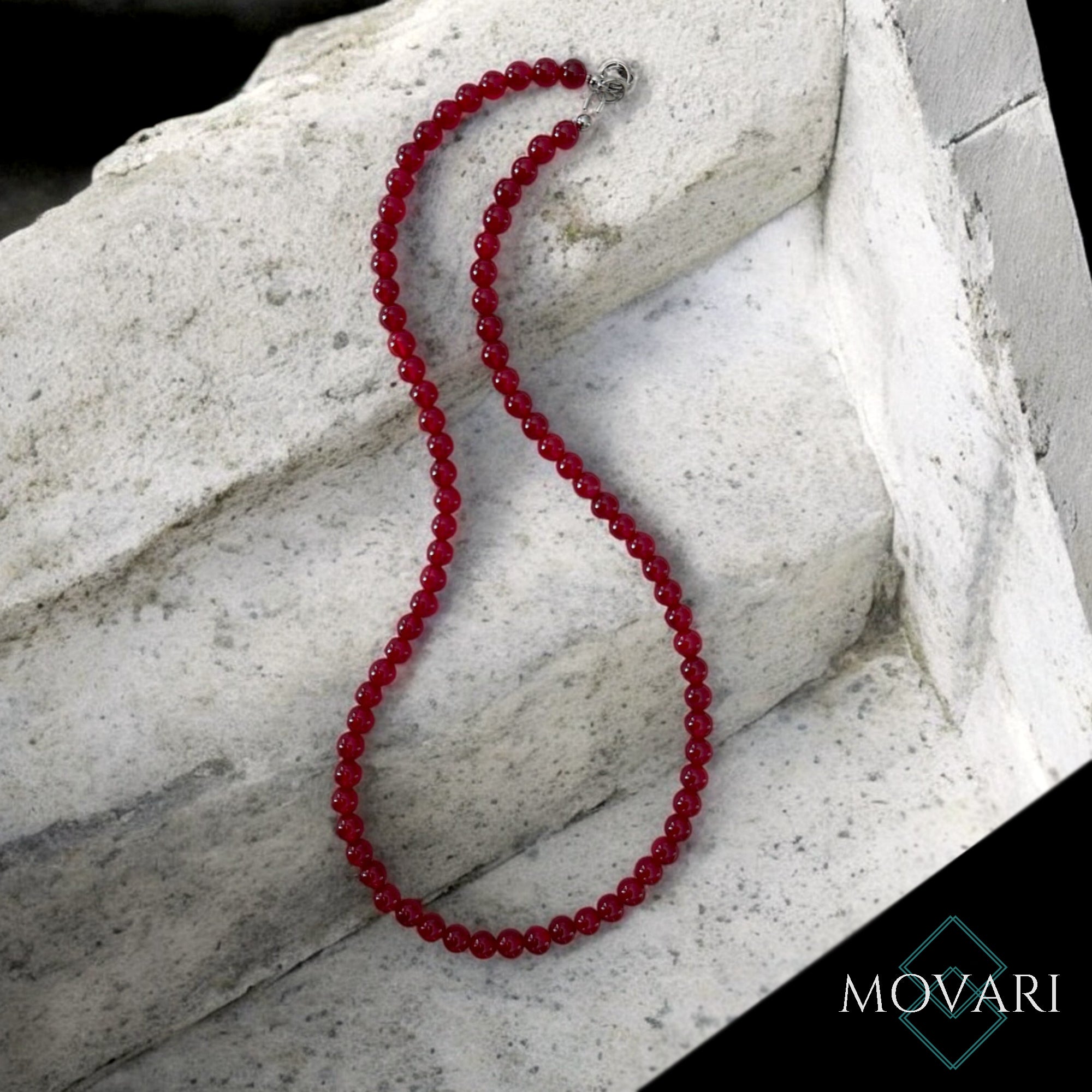 Deep Red Jade Beaded Necklace 6mm Minimalist Unisex