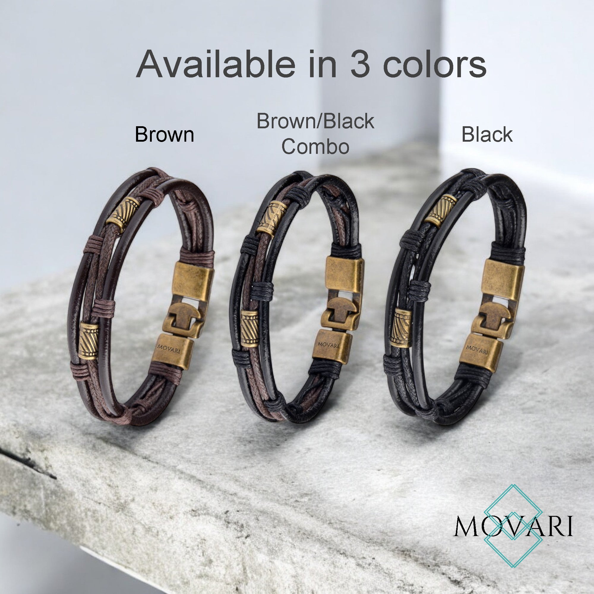 unisex rustic leather bracelets leather and brass boho bracelets for men Movari