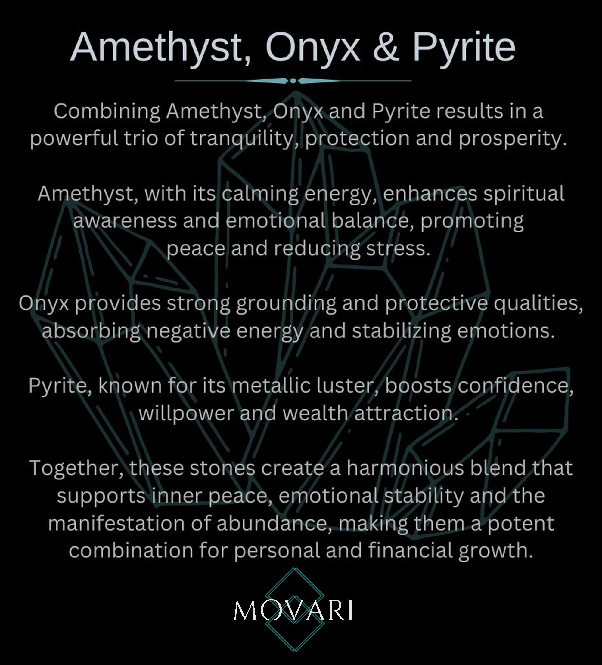 amethyst, onyx and pyrite stone meaning