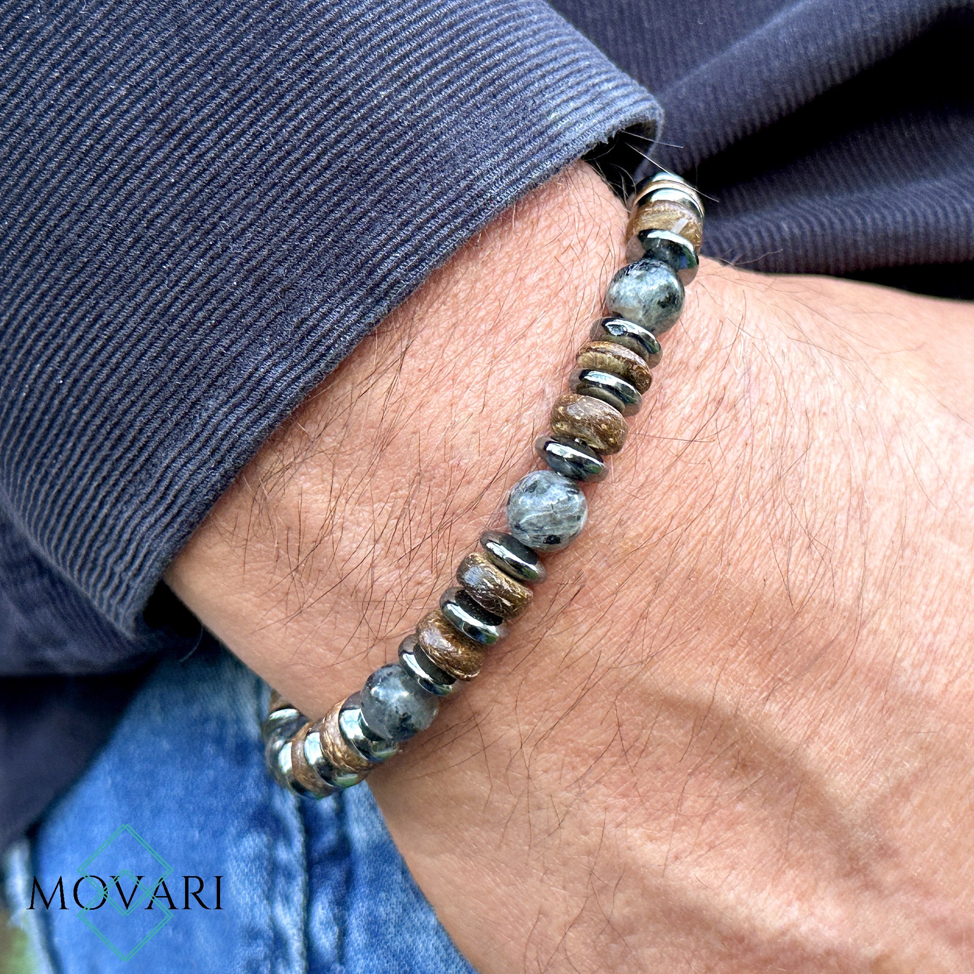 labradorite and coconut bead bracelet surfer bohemian jewelry