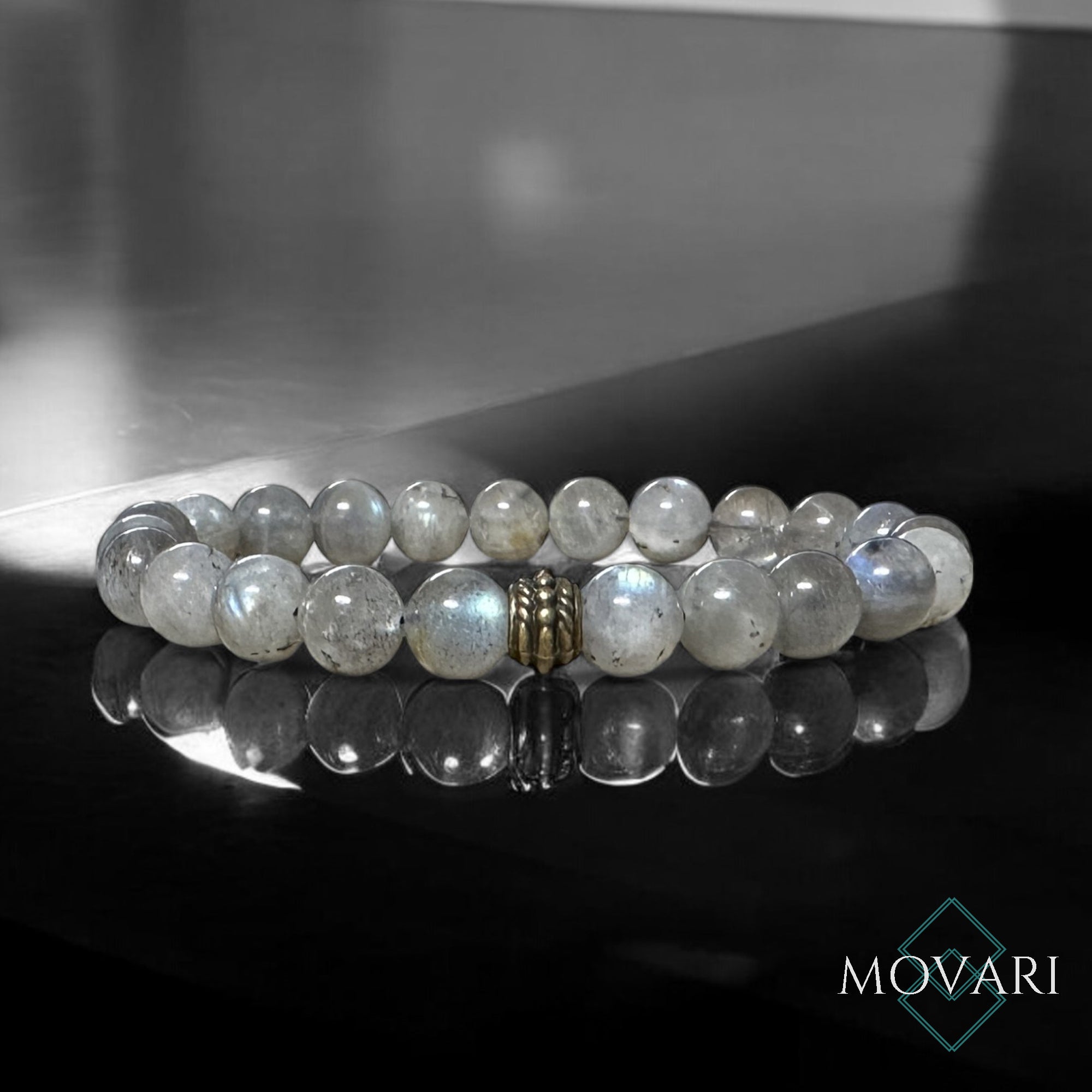 Flash Labradorite Mens Bead Stretch Bracelet 8mm Classic Handmade In USA