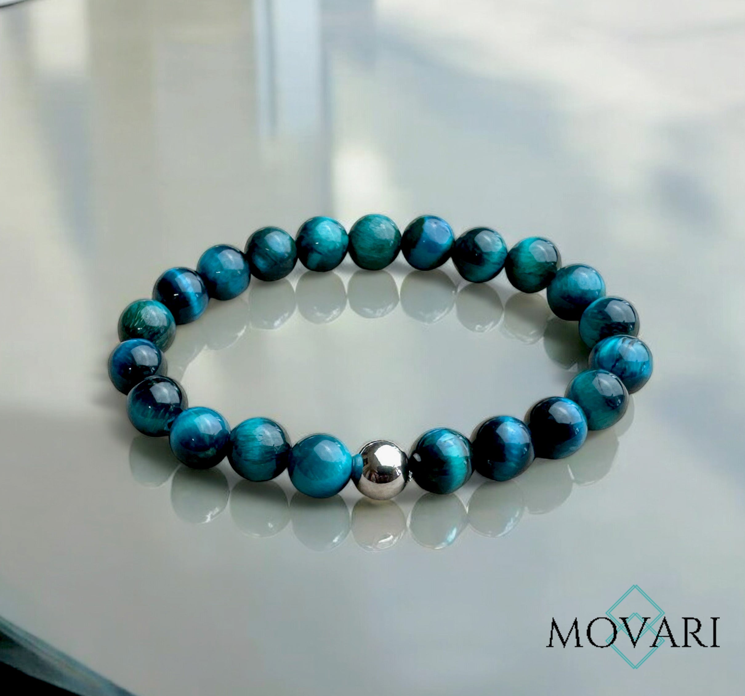 Ocean Blue Tigers Eye 8mm Bead Stretch Bracelet Gift For Husband