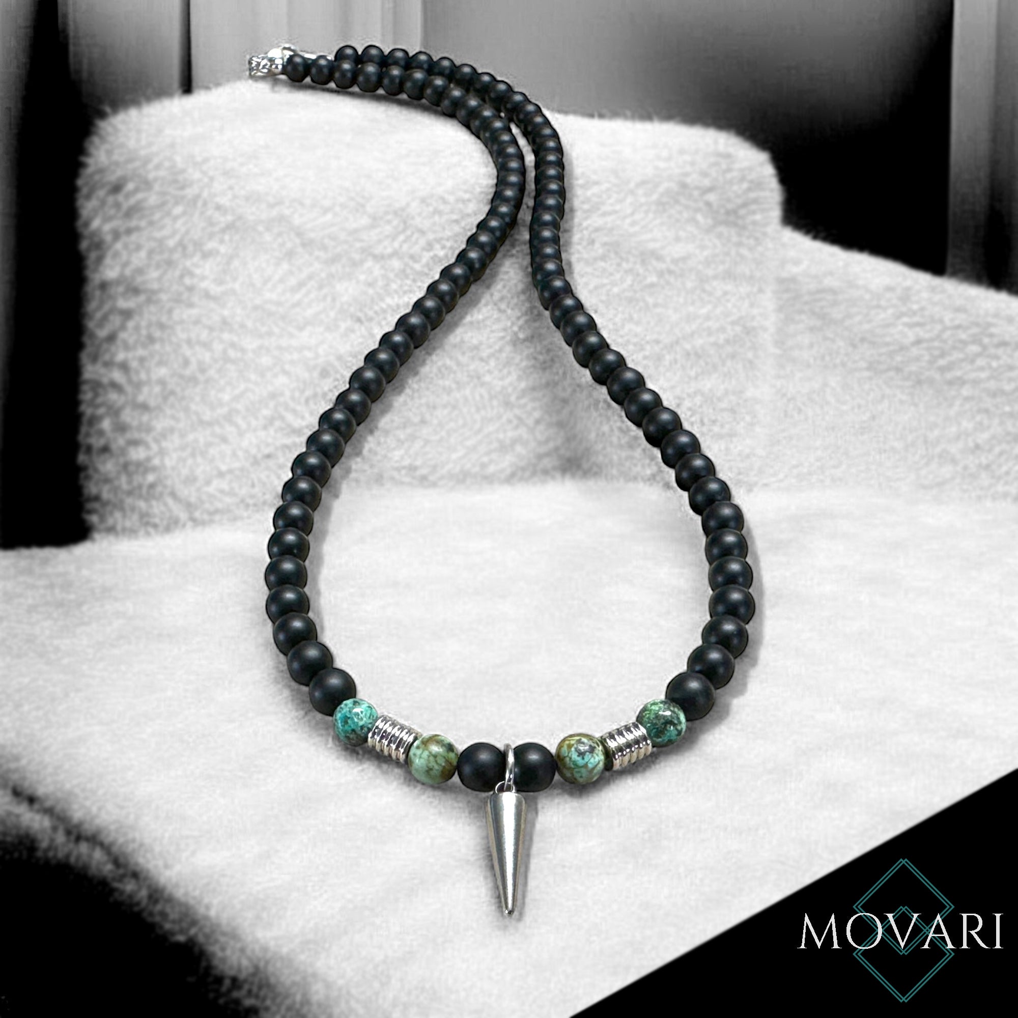 Spike Pendant Necklace Turquoise Matte Black Onyx For Men 6mm 316L