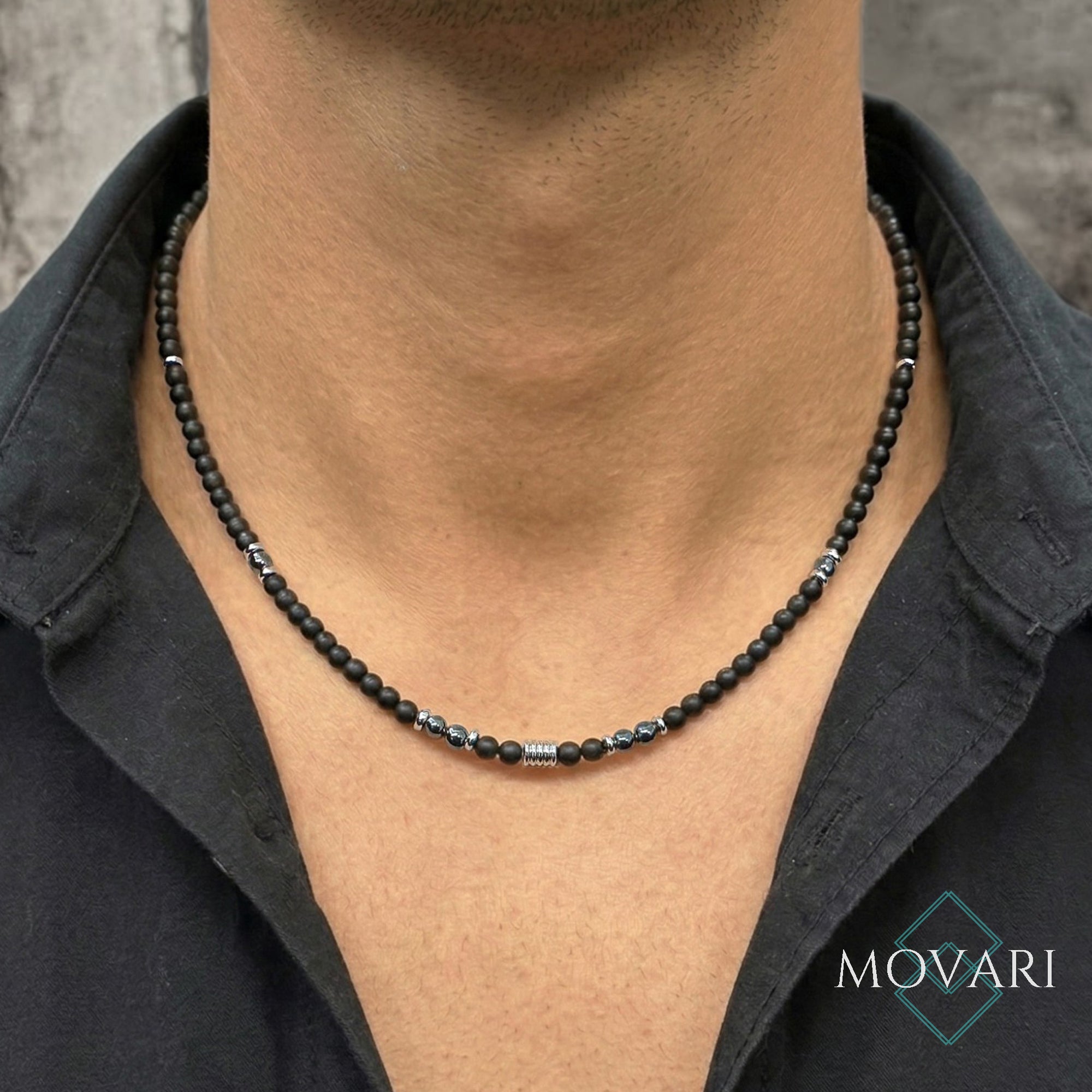 Black Onyx 4mm Hematite Necklace for Men