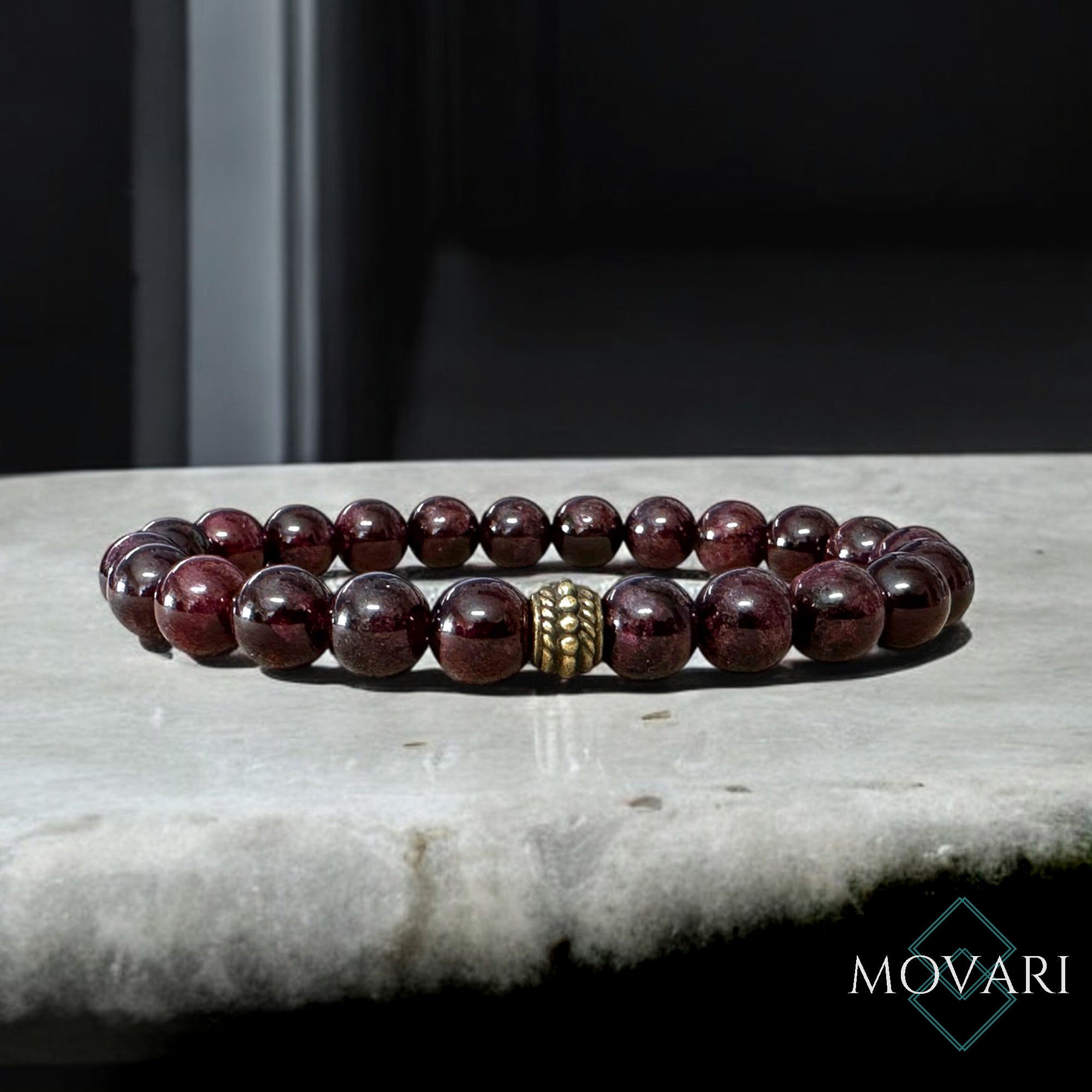 Dark Red Garnet 8mm Mens Bead Stretch Bracelet January Birthstone Luck