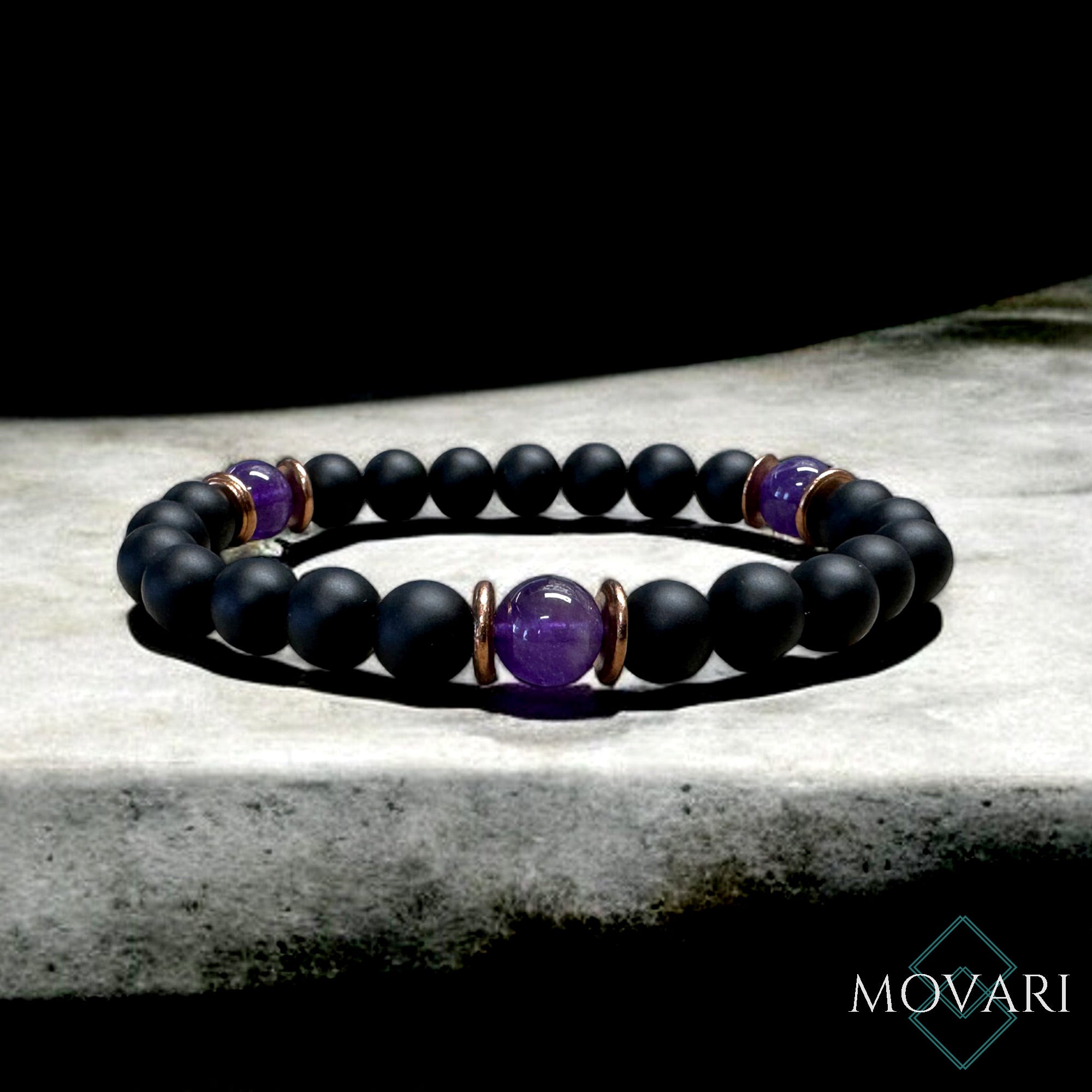 Deep Purple Amethyst Bead Stretch Bracelet Stress Relief February Birthstone