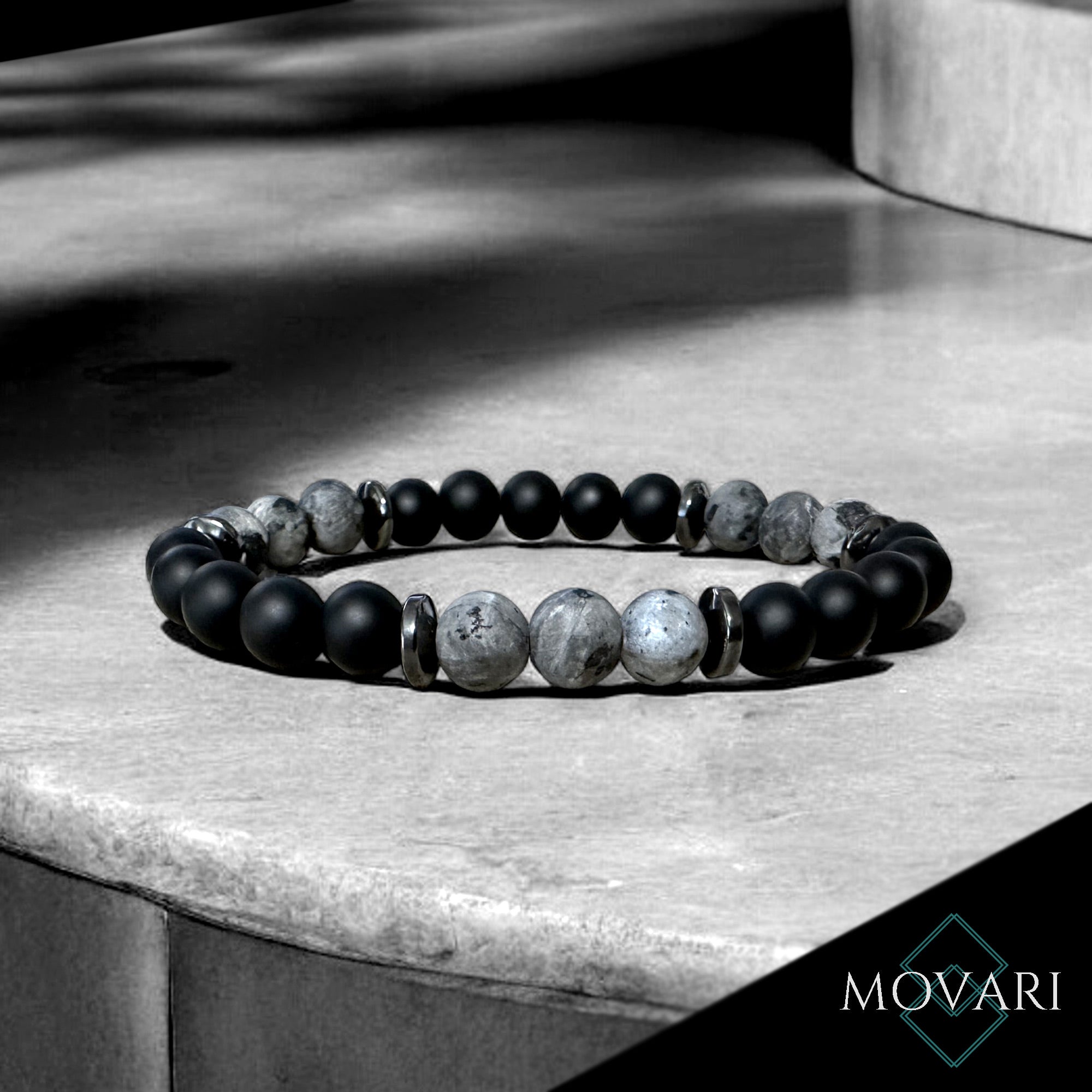 Larvikite Onyx 8mm Gemstone Stretch Bracelet For Large Wrists Focus