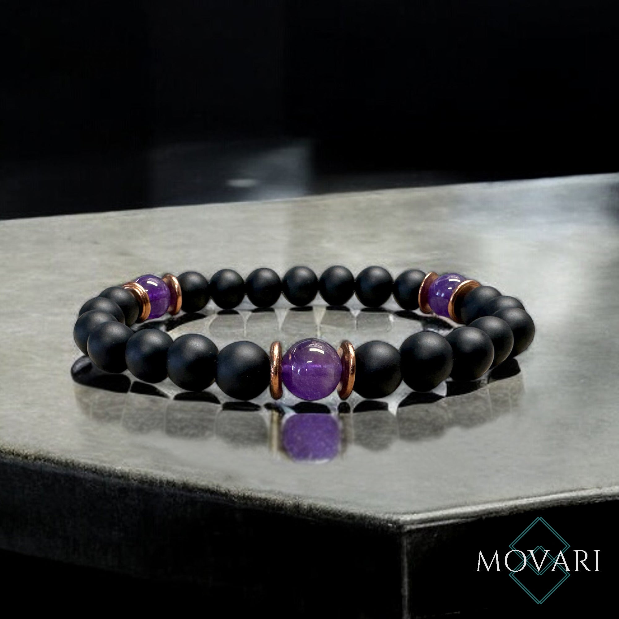 Deep Purple Amethyst Bead Stretch Bracelet 