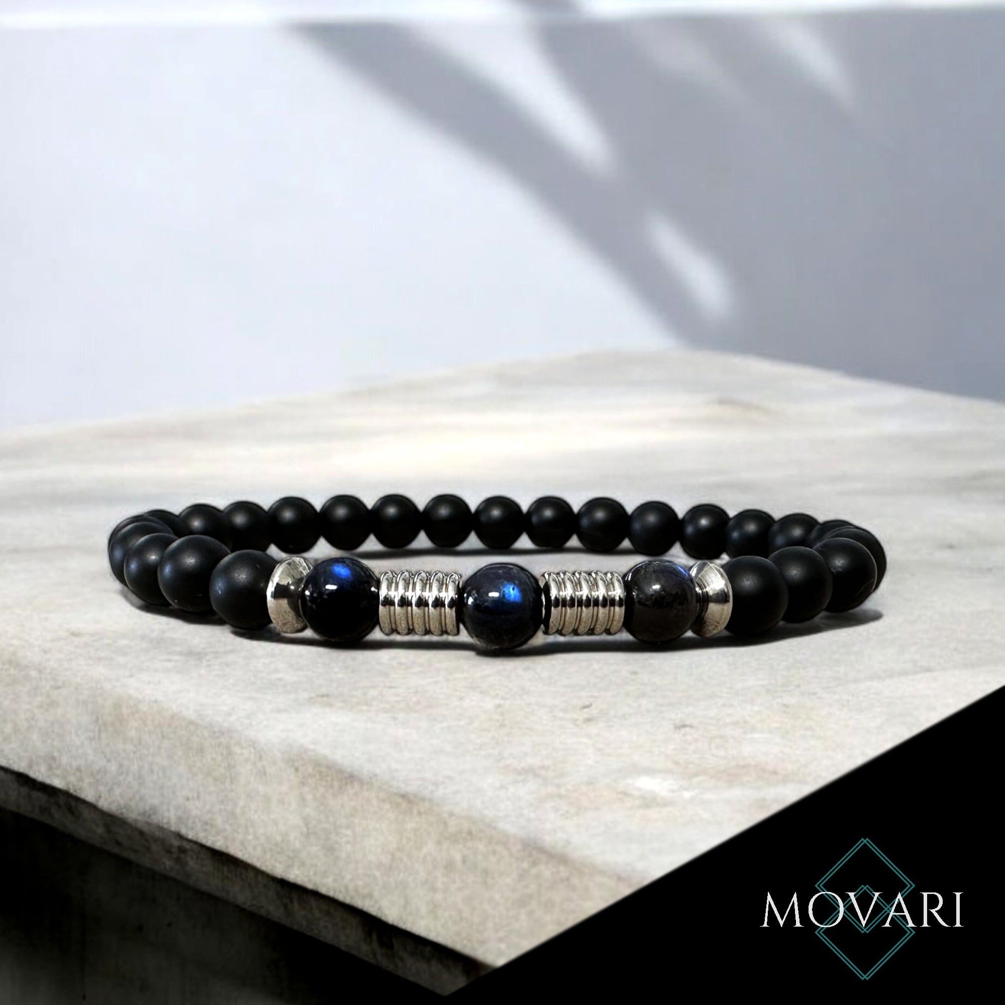 Black Labradorite 6mm Onyx Mens Bracelet Handmade USA