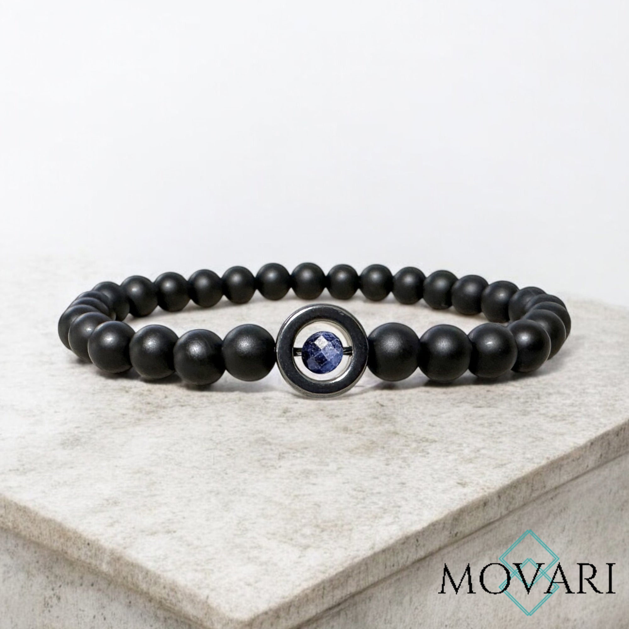 Sapphire Bracelet sophistocated Matte Black Onyx Hematite September Birthstone